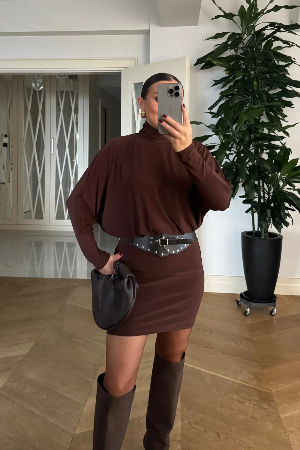 Yarasa Kol Kemerli Mini Elbise 5