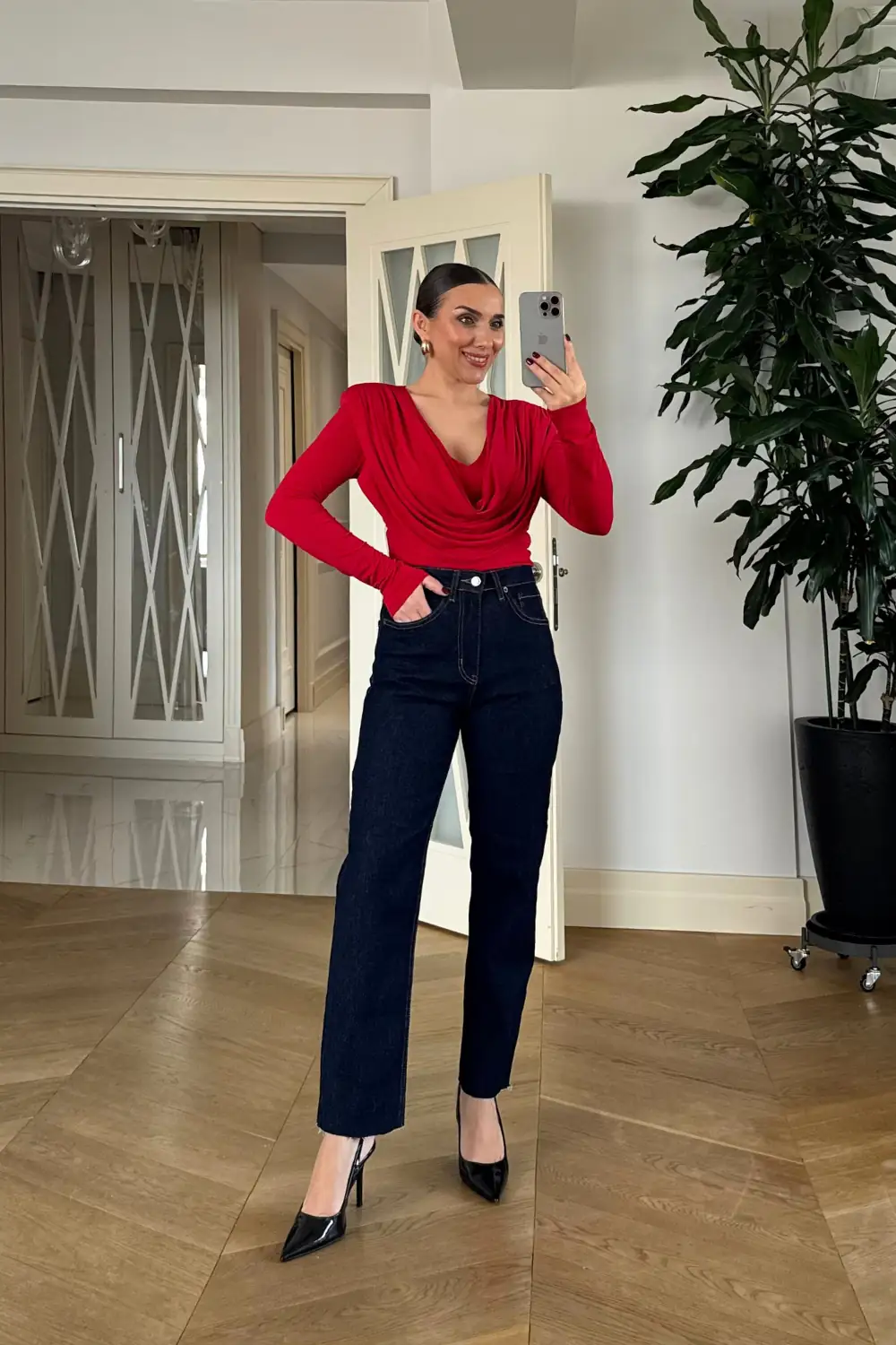 Kesik Paça Boyfit Denim Kadın Pantolon 4