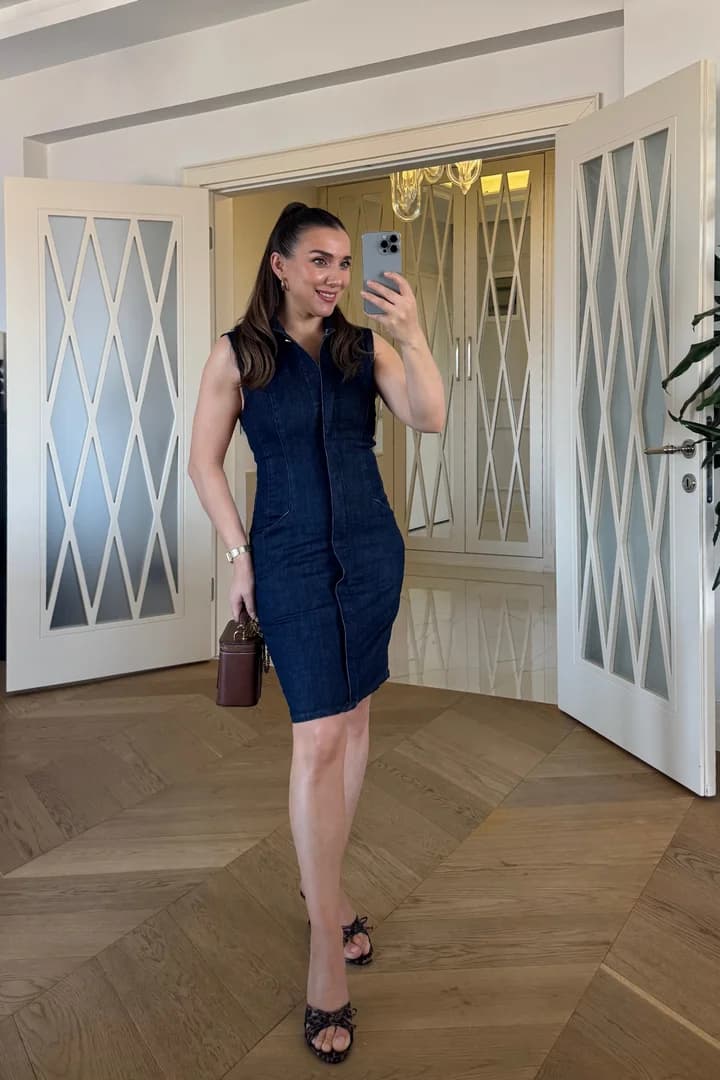 Sıfır Kol Denim Mini Elbise 6