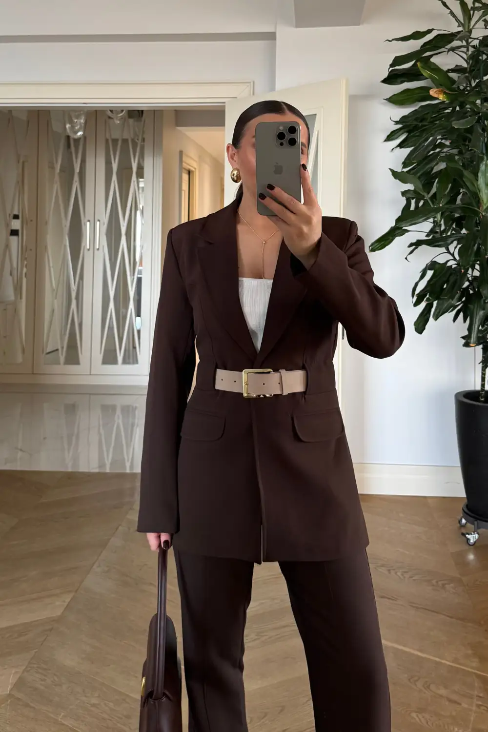 Kemerli Blazer Ceket Pantolon Kadın Takım 7