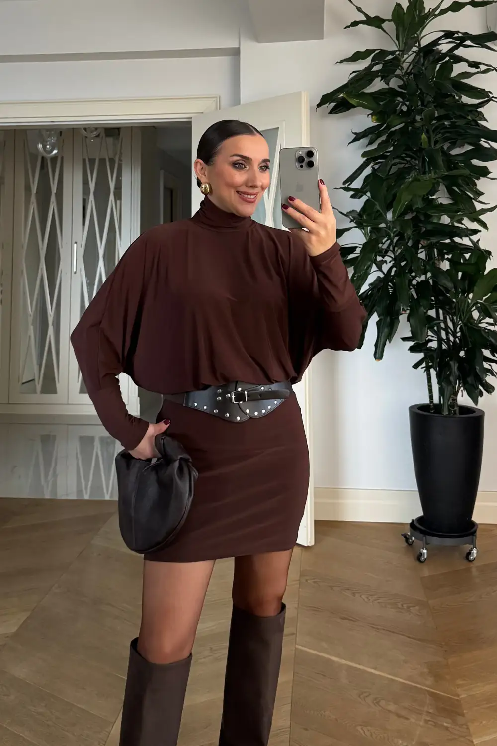 Yarasa Kol Kemerli Mini Elbise 7