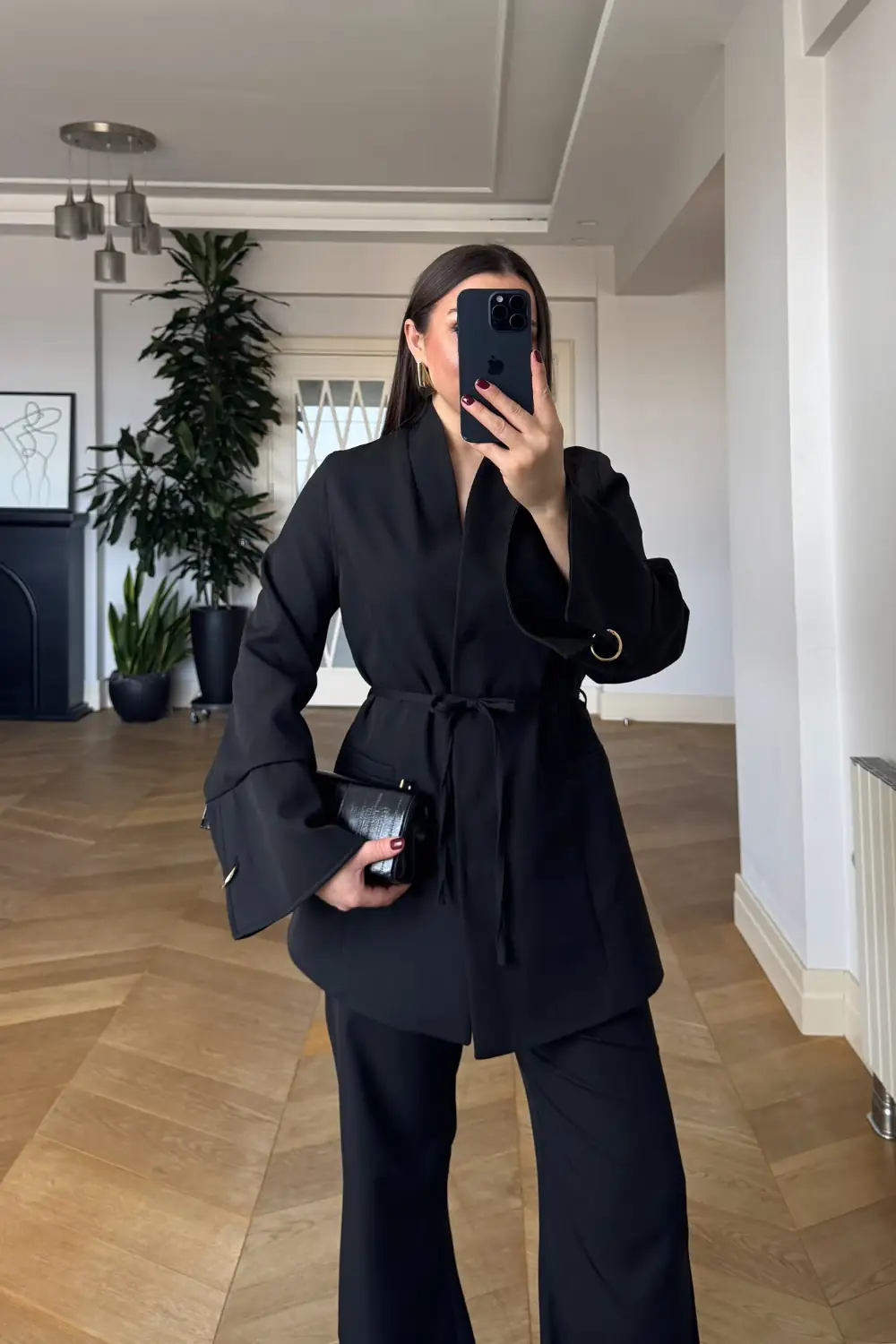 Dik Yaka Blazer Ceket Pantolon Kadın Takım - SİYAH