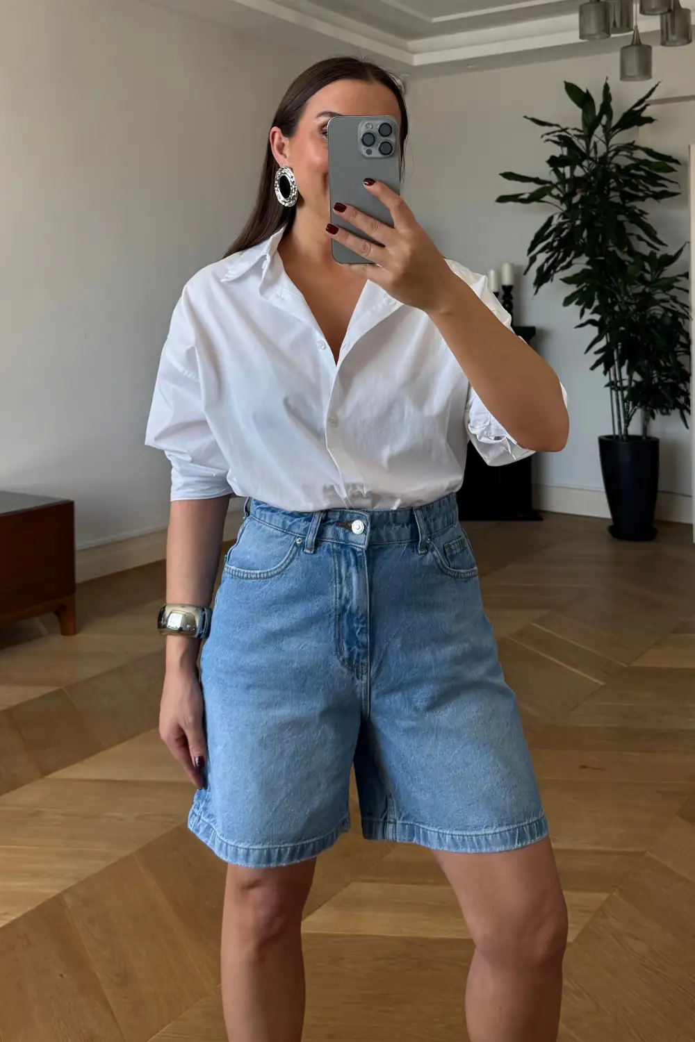 Denim Bermuda Kadın Şort - Açık Mavi