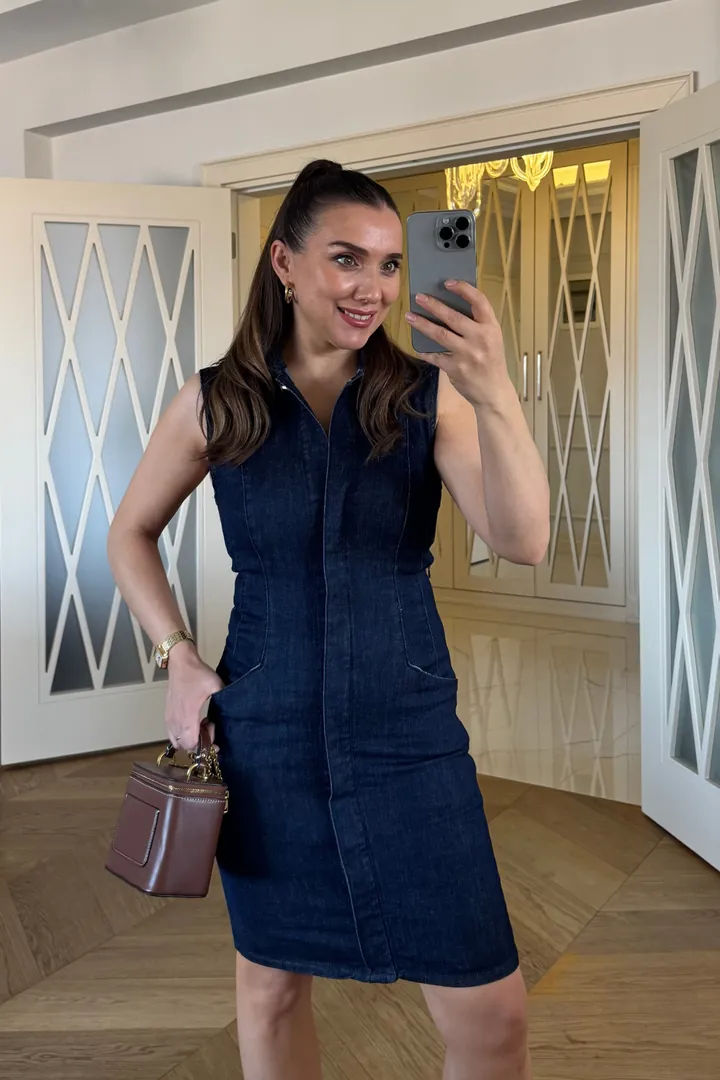 Sıfır Kol Denim Mini Elbise 3