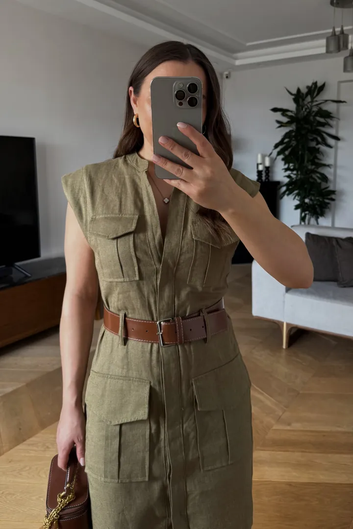 Kemerli Keten Mini Elbise 3