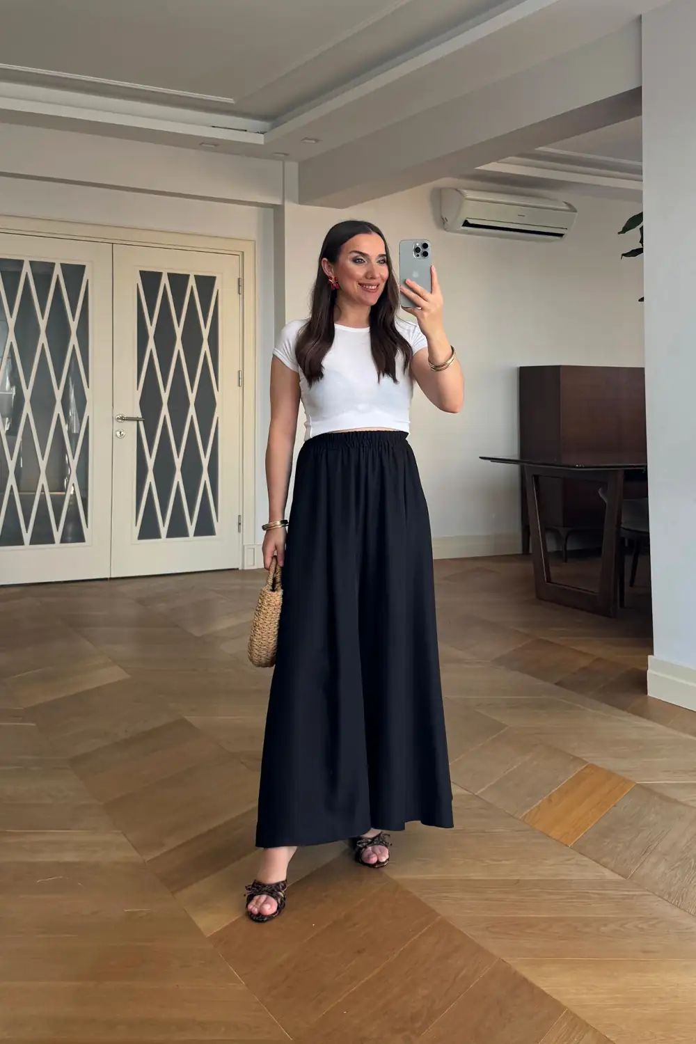Etek Görünümlü Geniş Paça Kadın Pantolon - SİYAH