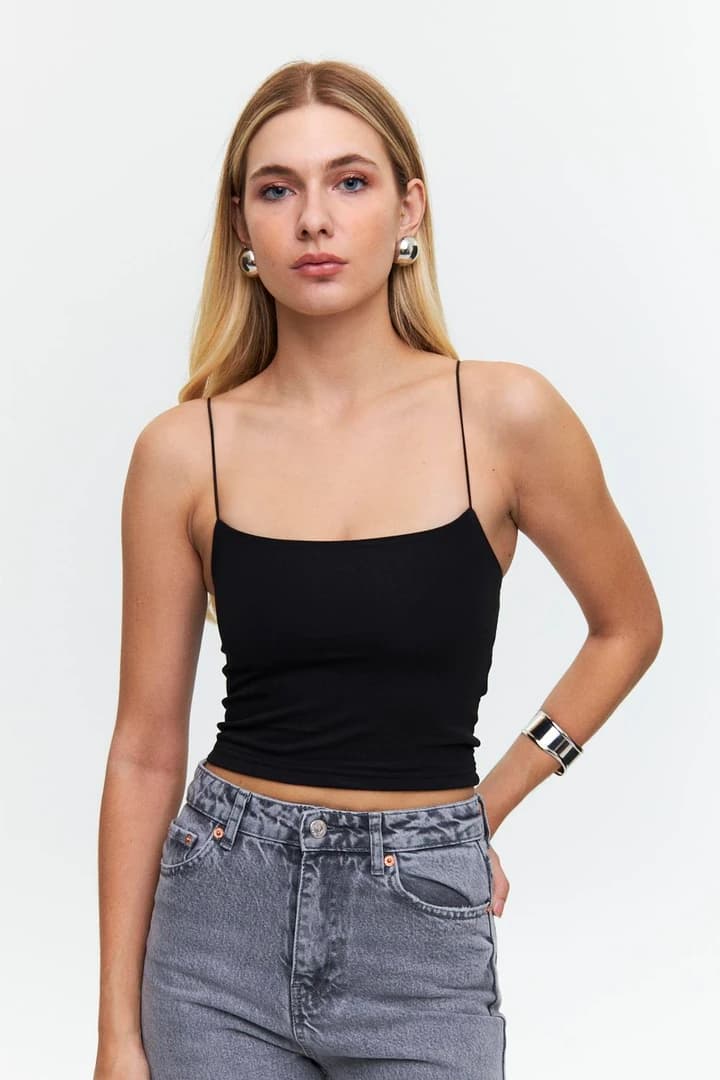 İp Asklı Crop Top - SİYAH