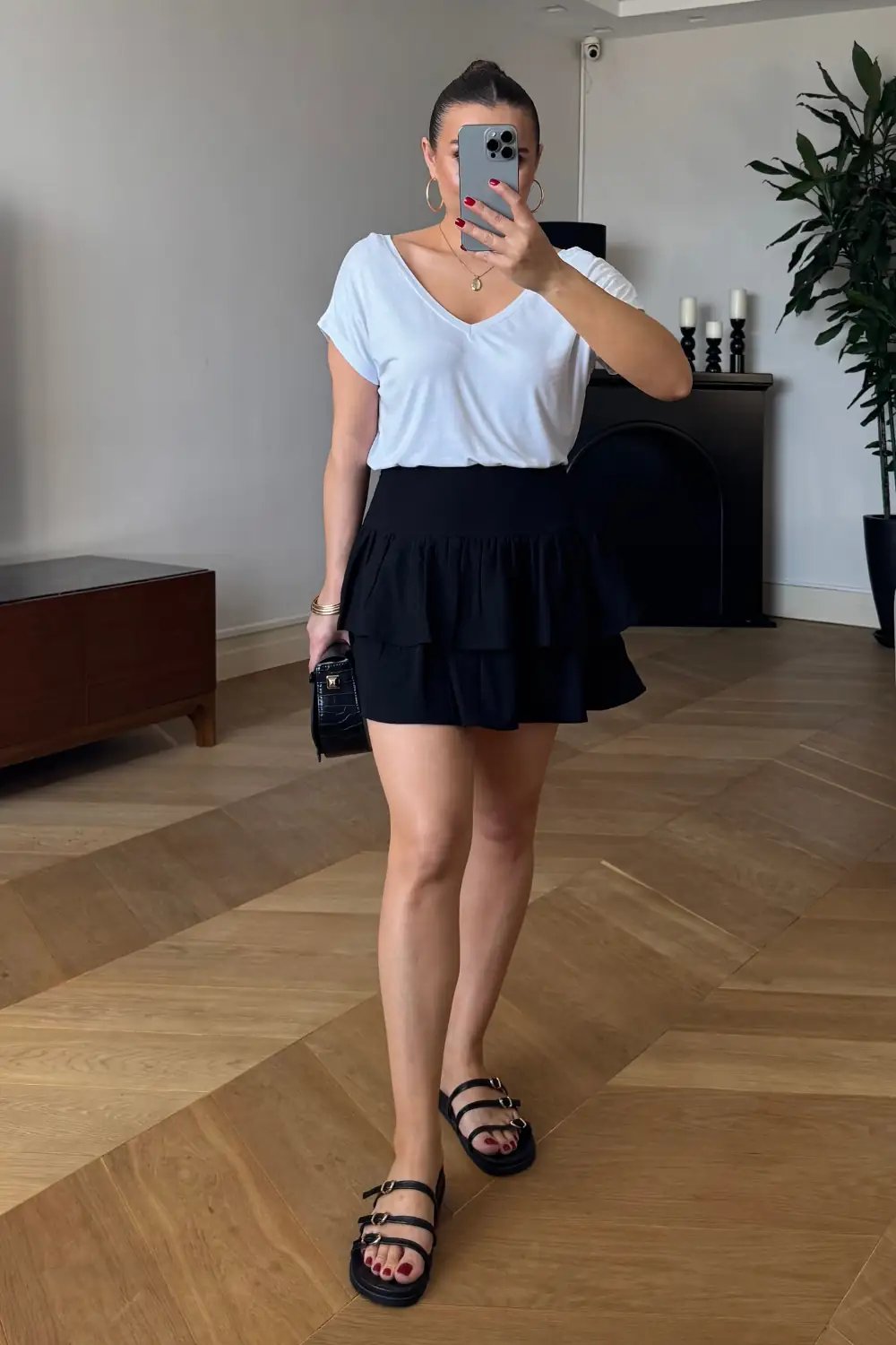 Volanlı Mini Şort Etek - SİYAH