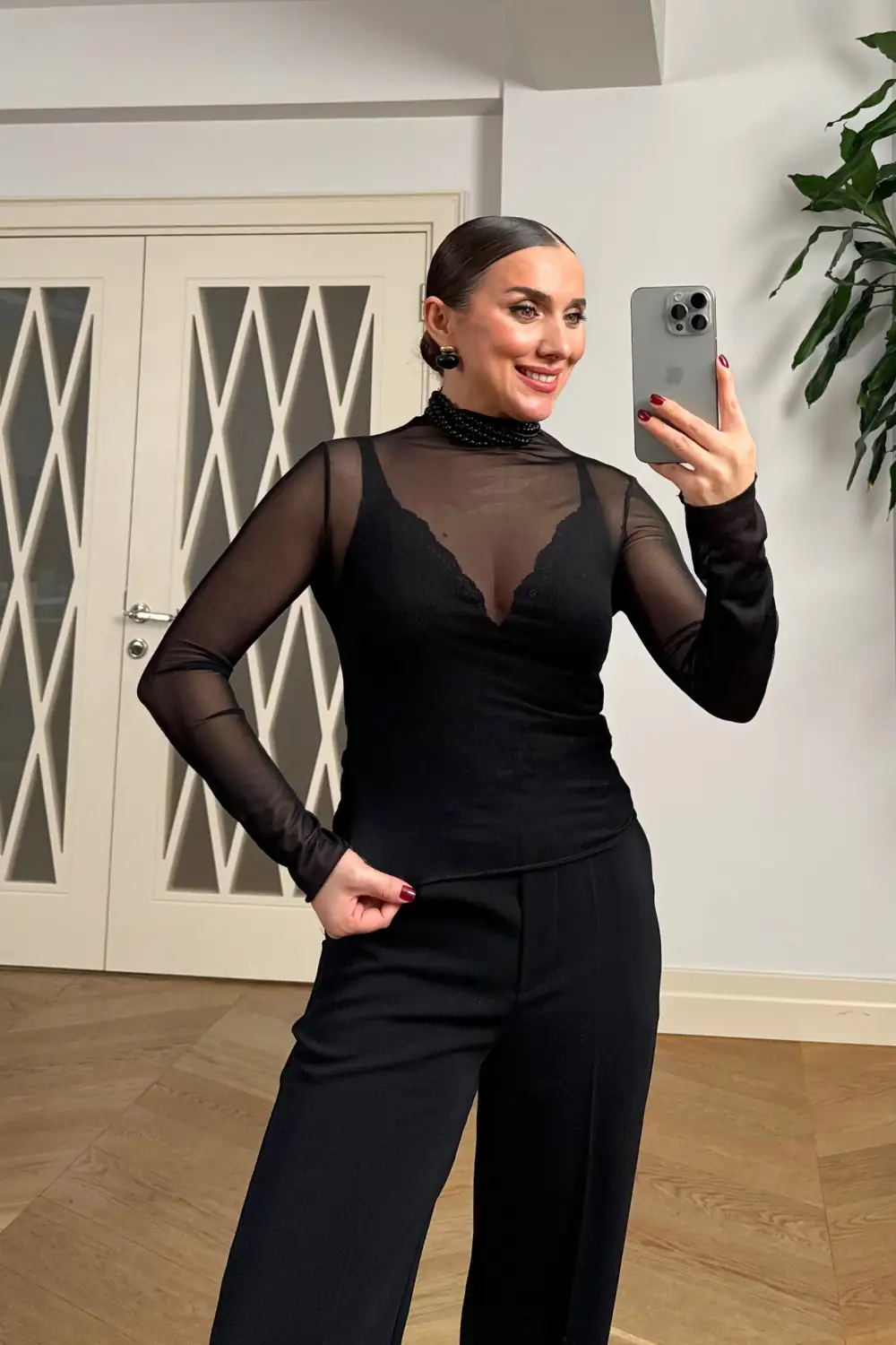 Dik Yaka Transparan Tül Bluz 3