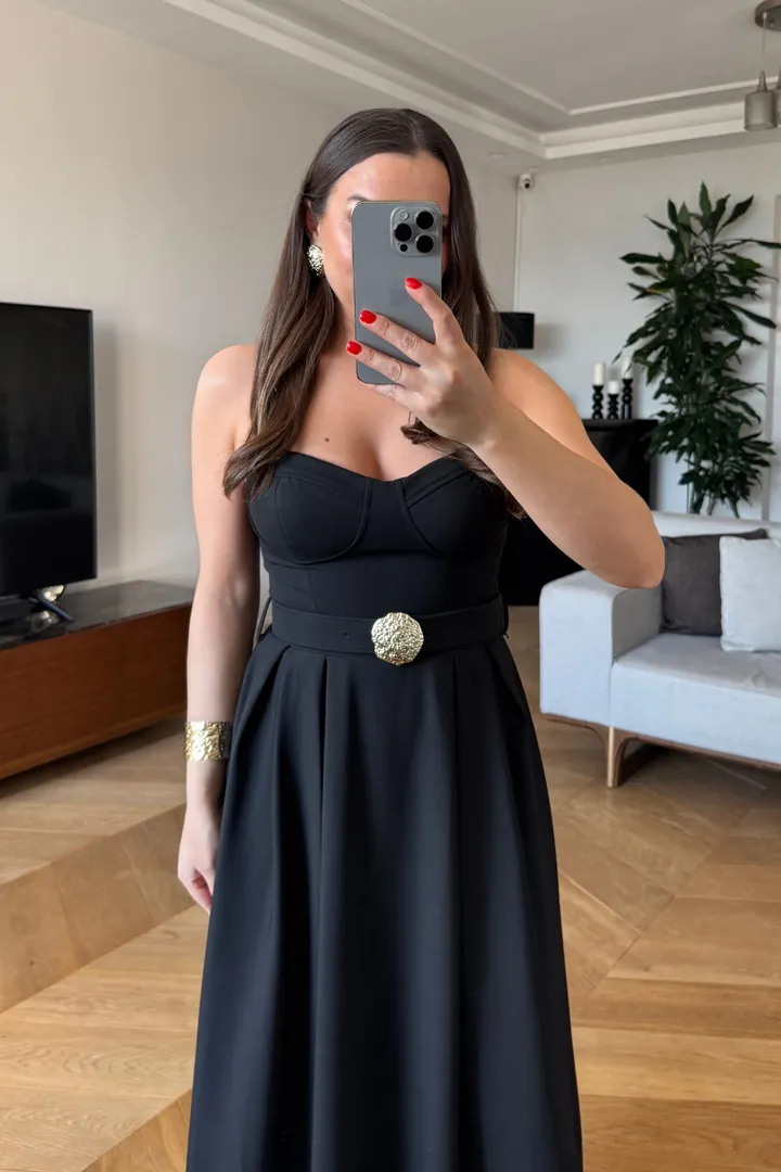 Göğüs Kuplu Askılı Uzun Elbise 6