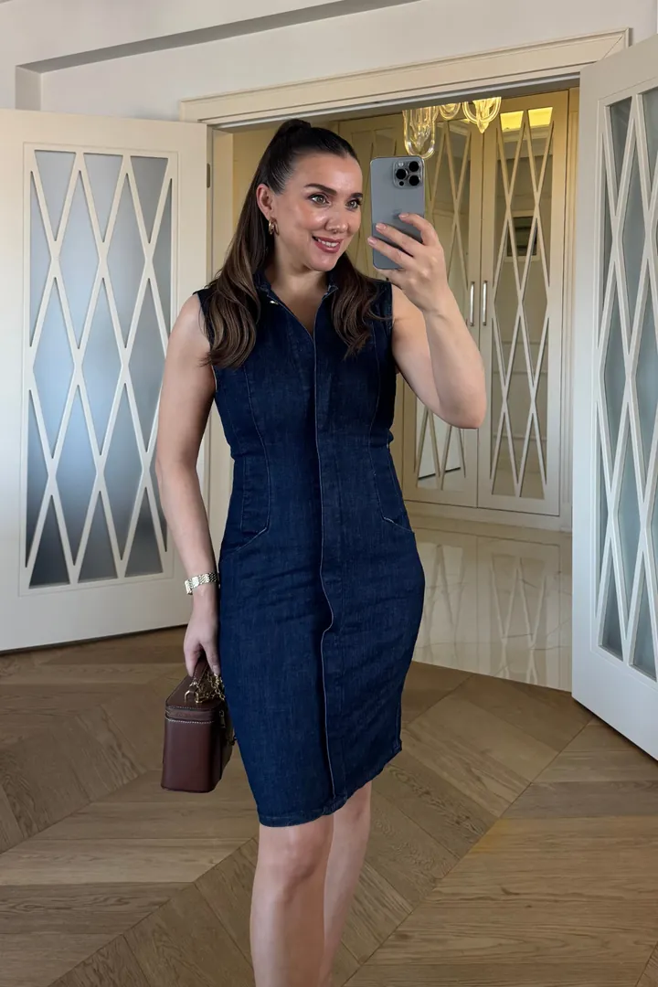 Sıfır Kol Denim Mini Elbise 4