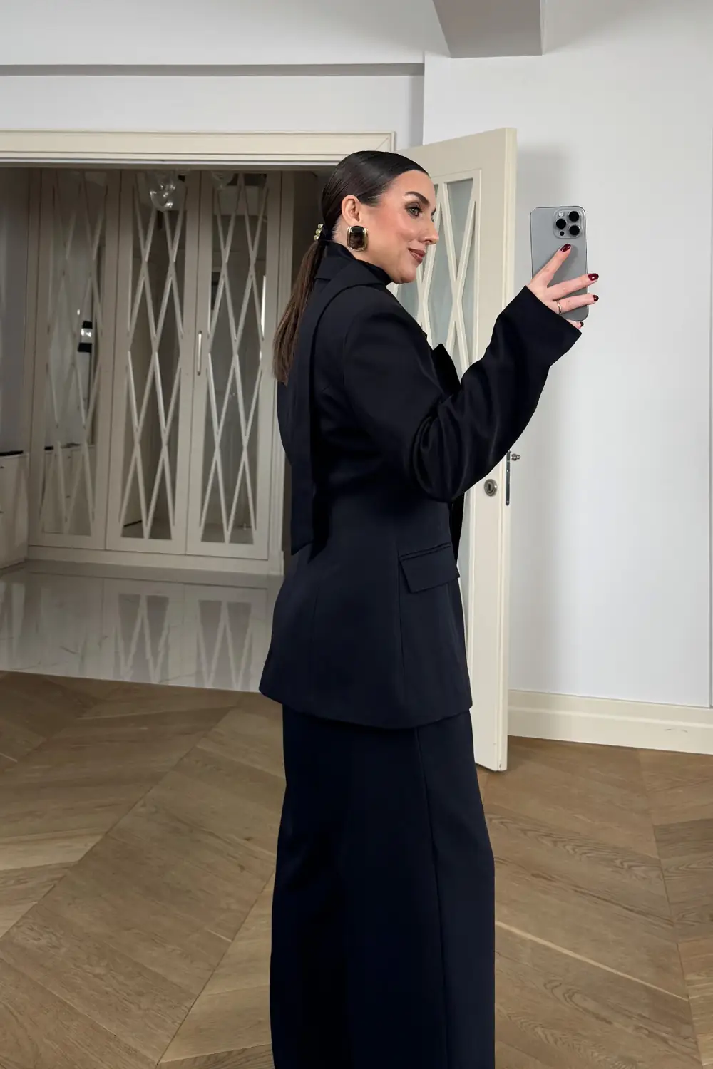 Fular Detaylı Blazer Kadın Ceket - SİYAH