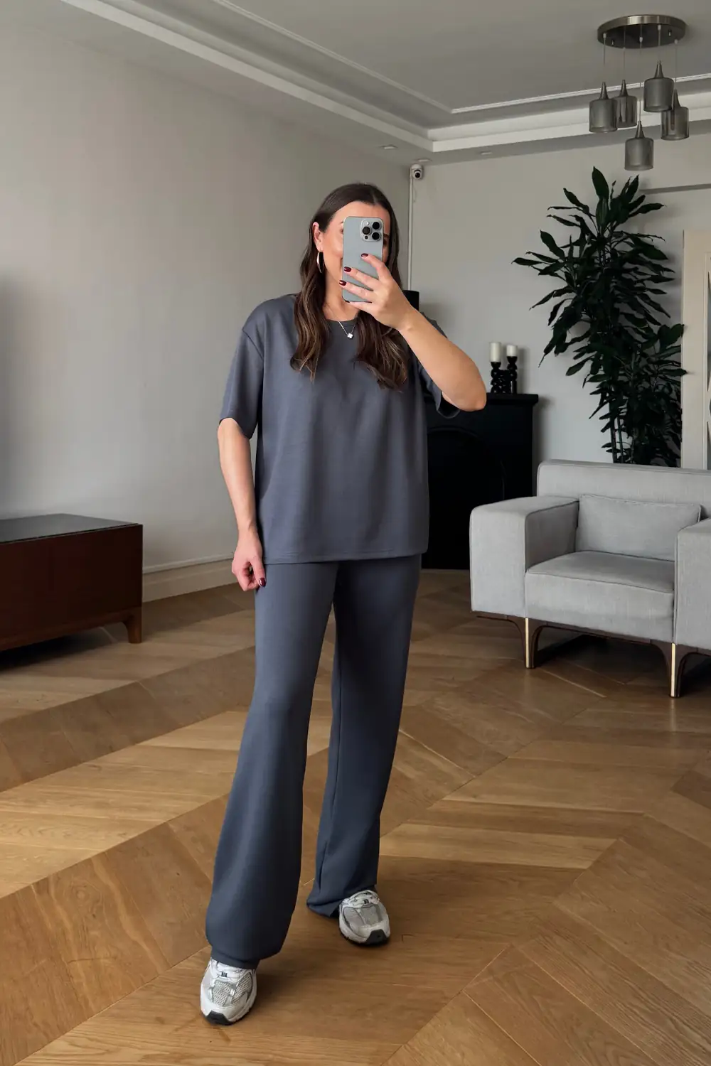 Basic Tshirt Eşofman Kadın Takım - Antrasit