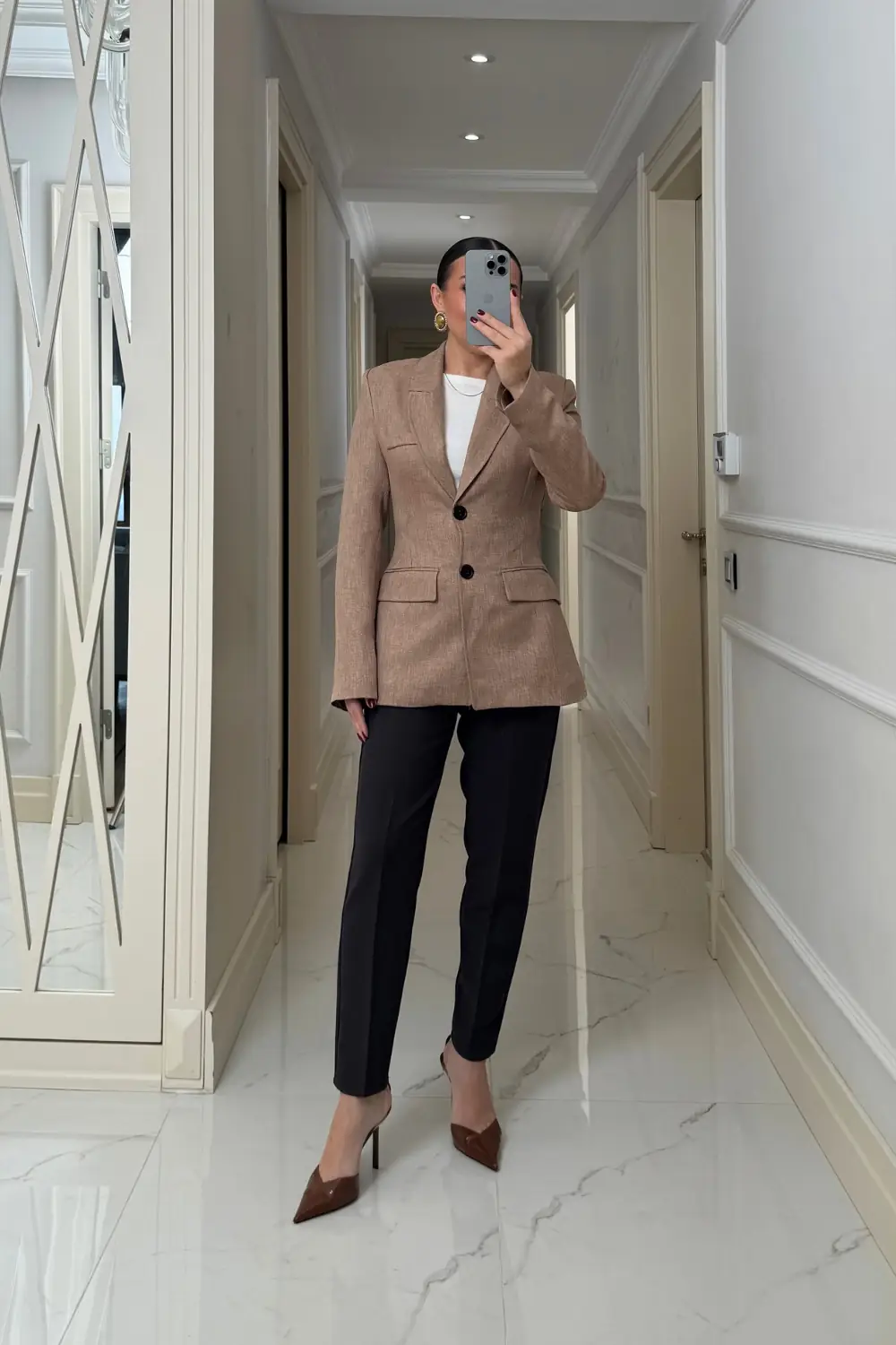 Vücuda Oturan Blazer Kadın Ceket - Vizon