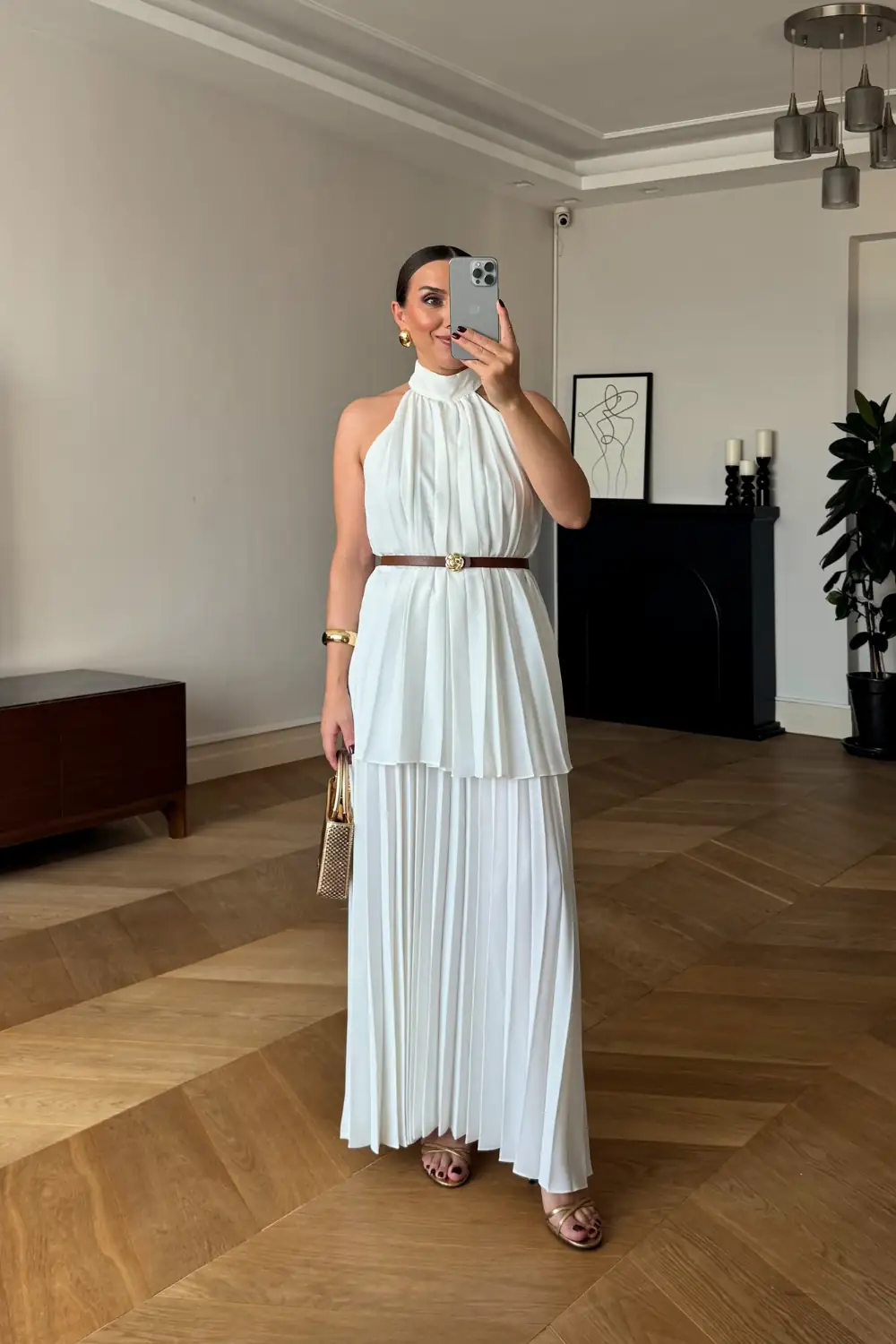 Halter Yaka Piliseli Uzun Elbise 5