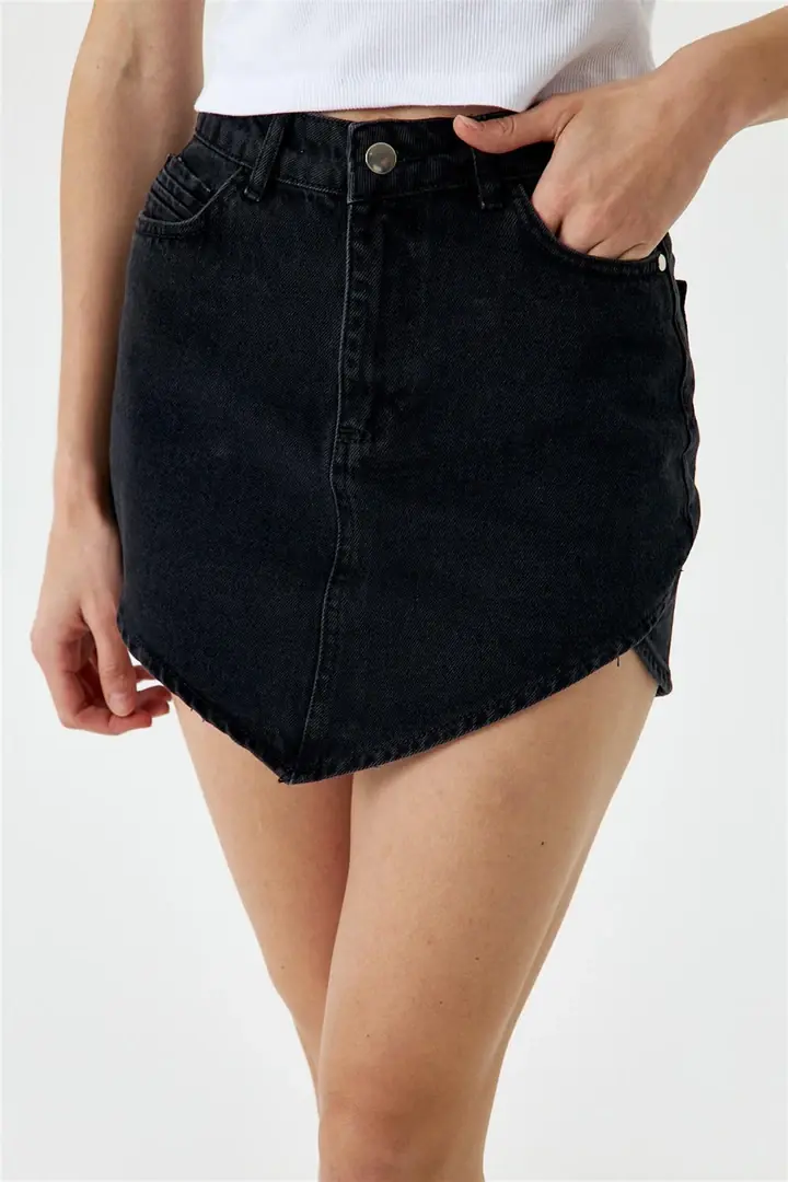 Asimetrik Kesim Mini Kot Etek 6