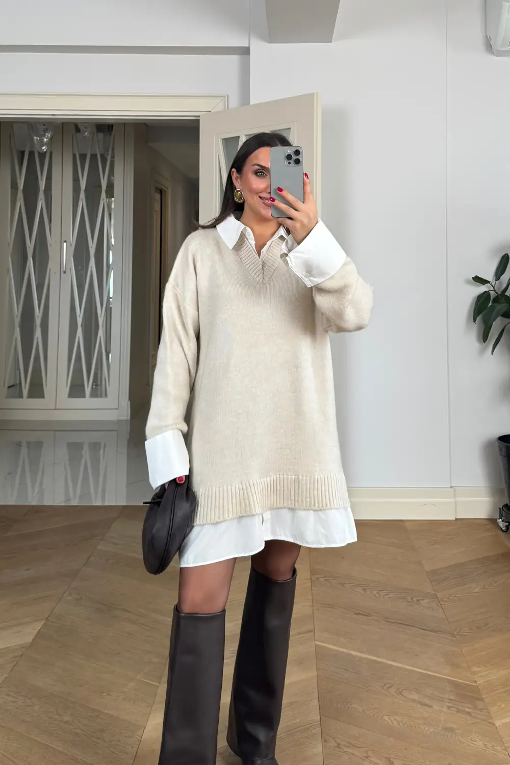 Gömlek Detaylı Mini Triko Elbise 4