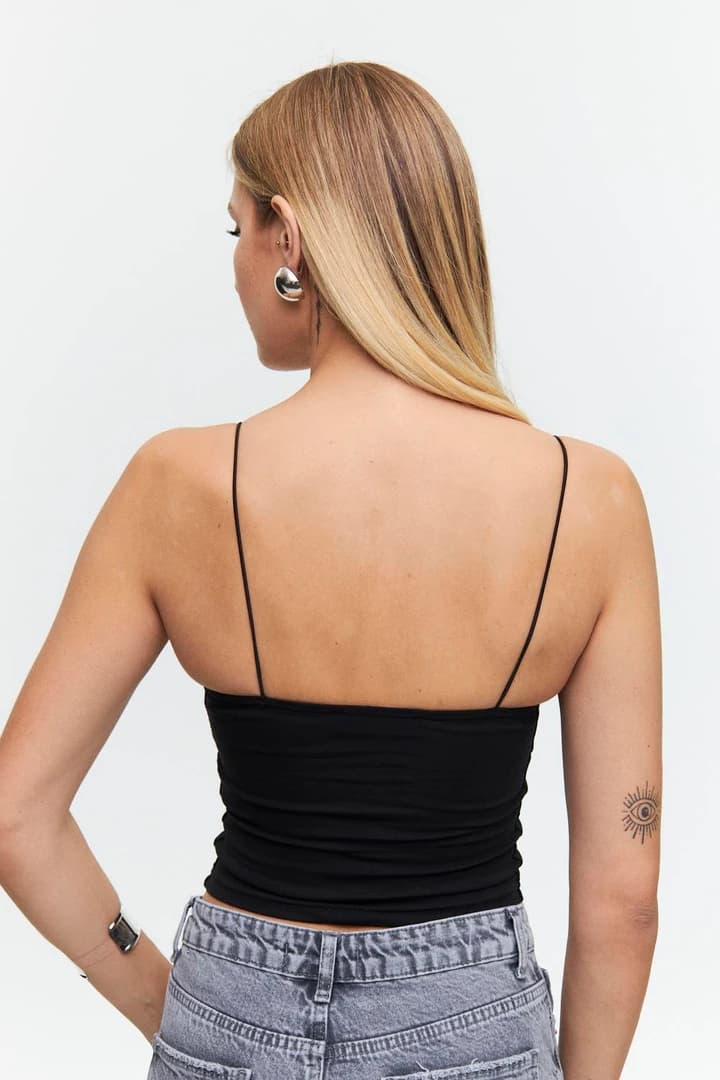 İp Asklı Crop Top - SİYAH
