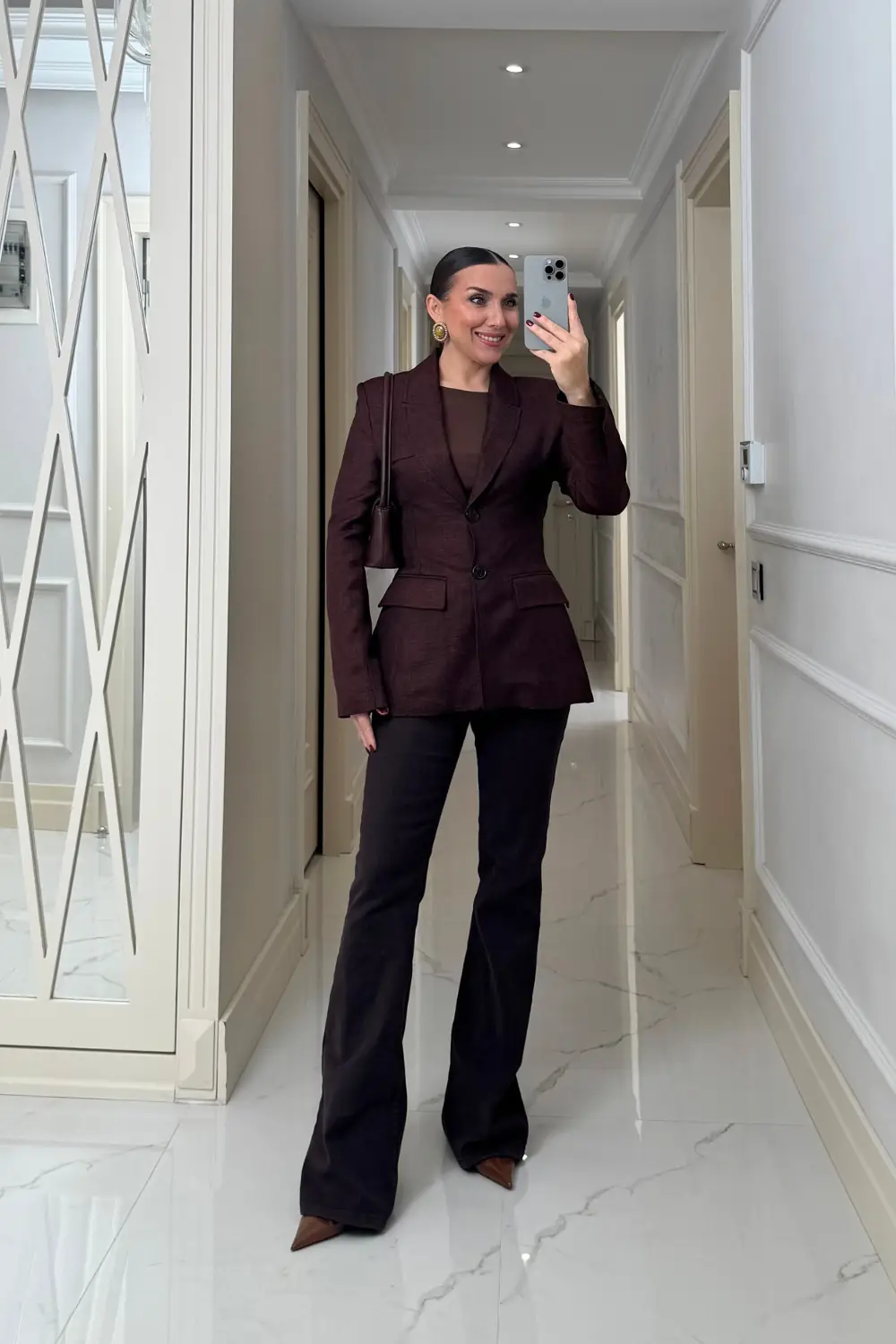 Vücuda Oturan Blazer Kadın Ceket - Acı Kahve