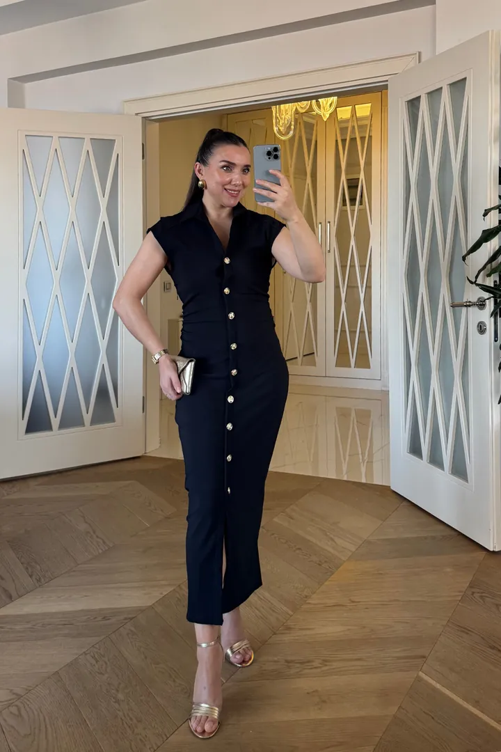 Sıfır Kol Beli Büzgülü Midi Elbise 3