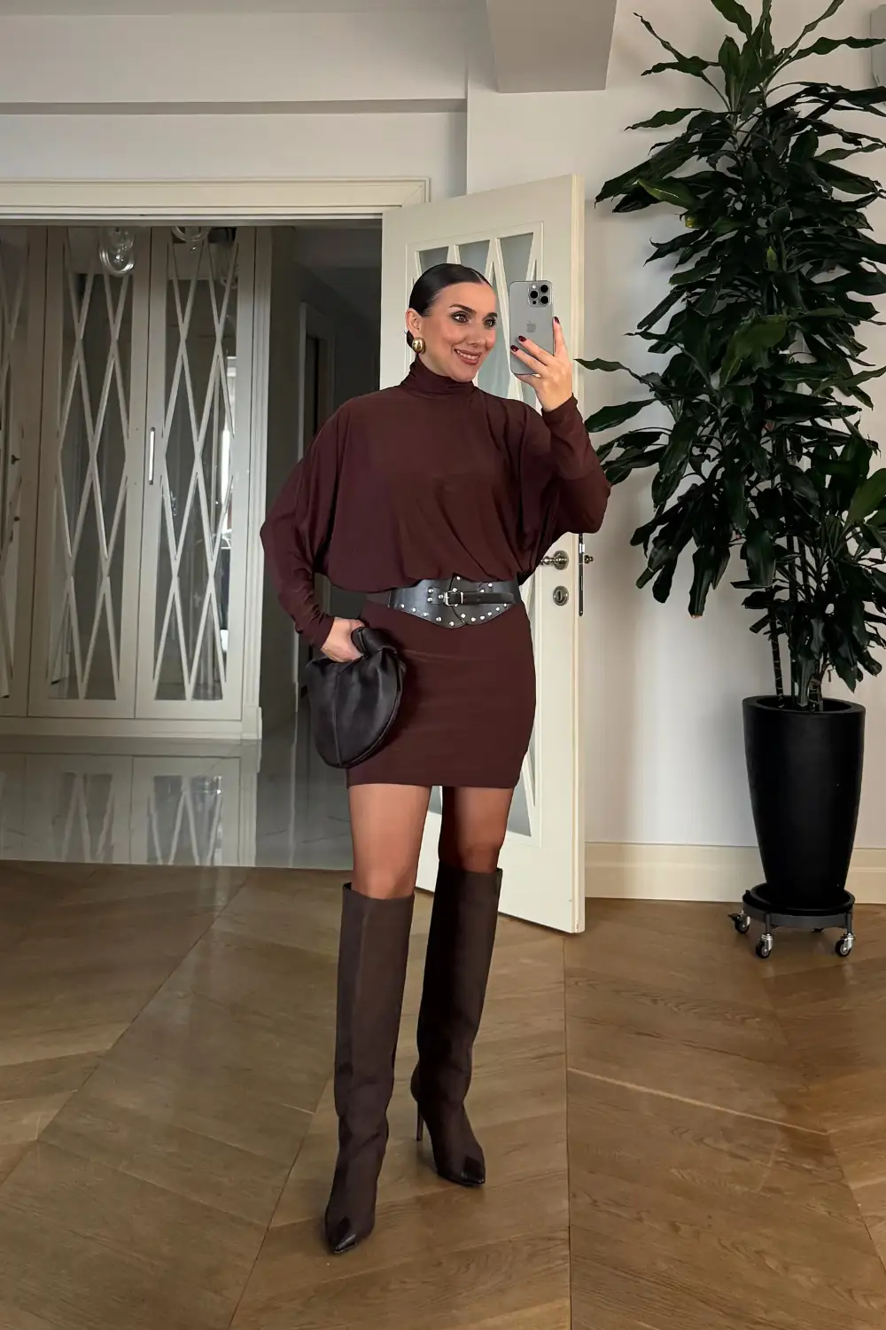 Yarasa Kol Kemerli Mini Elbise 4