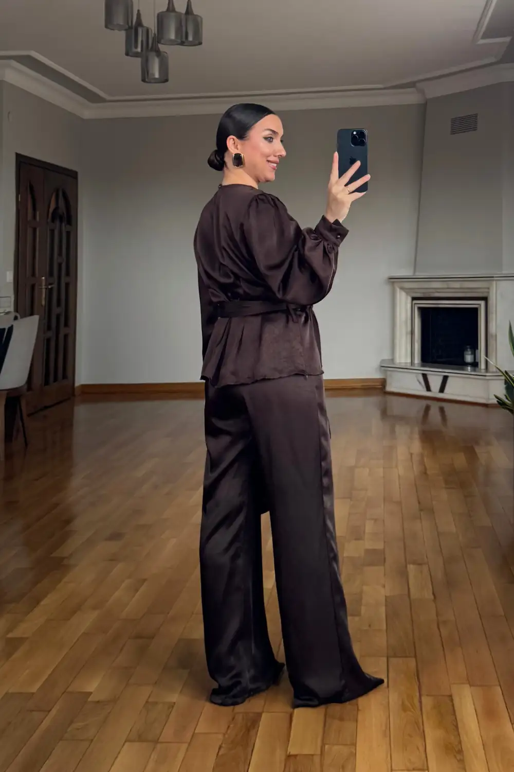 Saten Kuşaklı Bluz Pantolon Takım 8