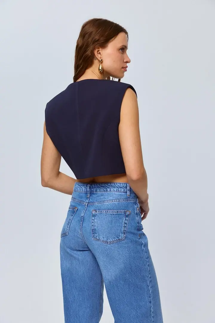 Düğmeli Crop Kadın Yelek 4