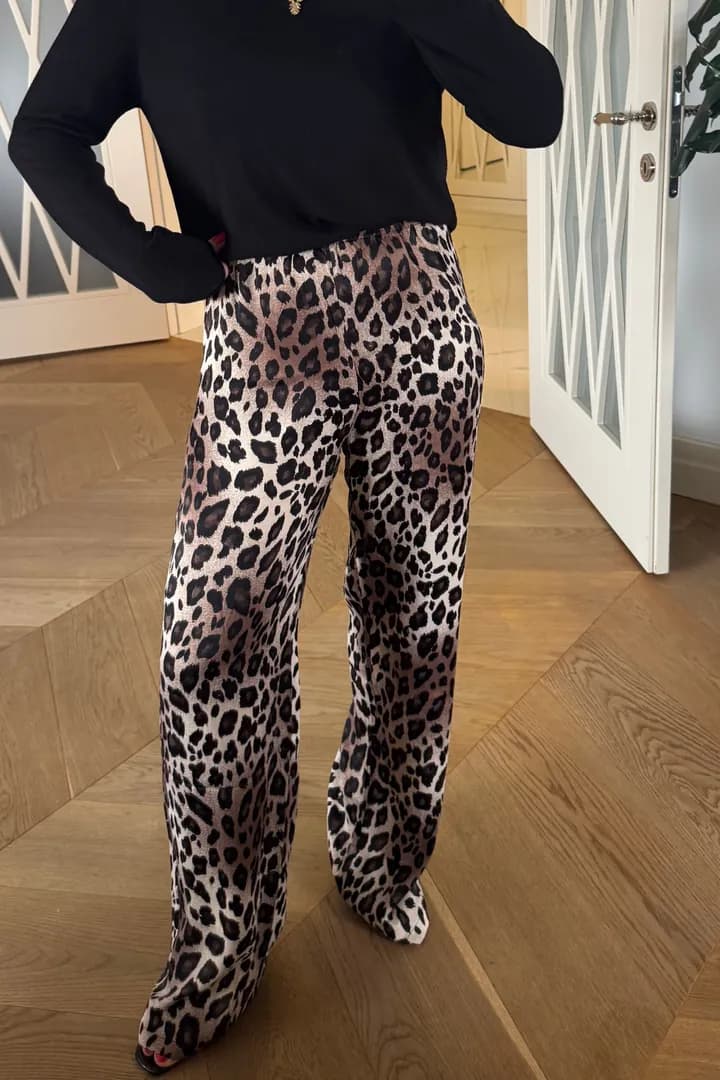 Leopar Desenli Belli Lastikli Kadın Pantolon 2