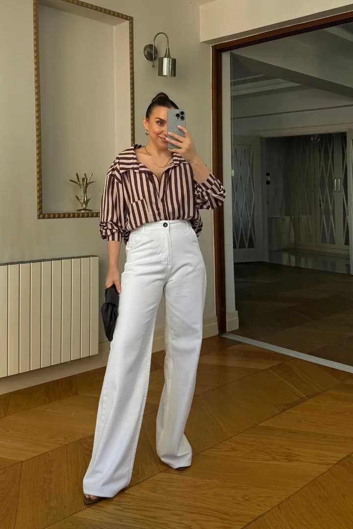 Oversize Çizgili Kadın Gömlek 2