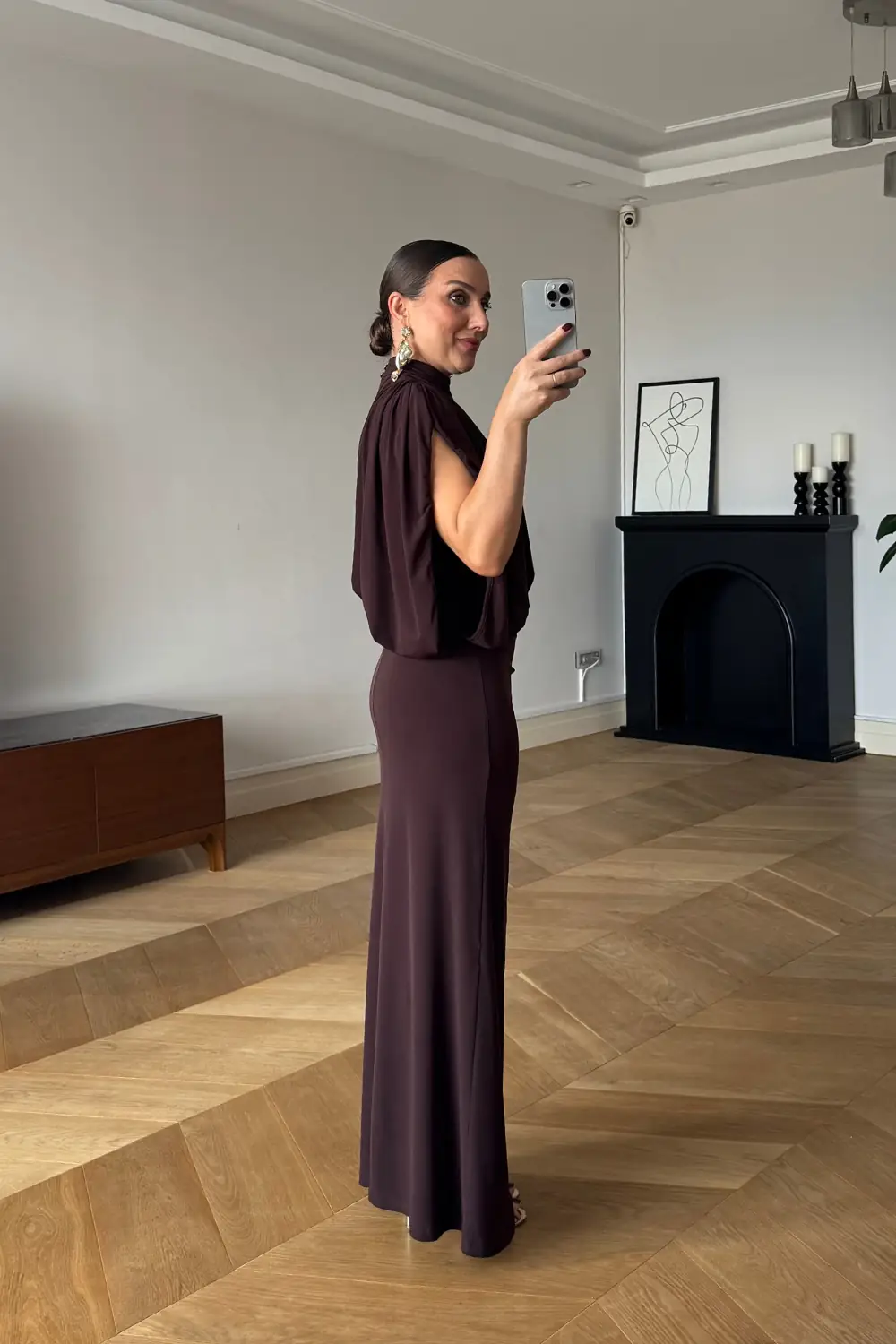 Tek Omuz Drape Detaylı Uzun Elbise 6