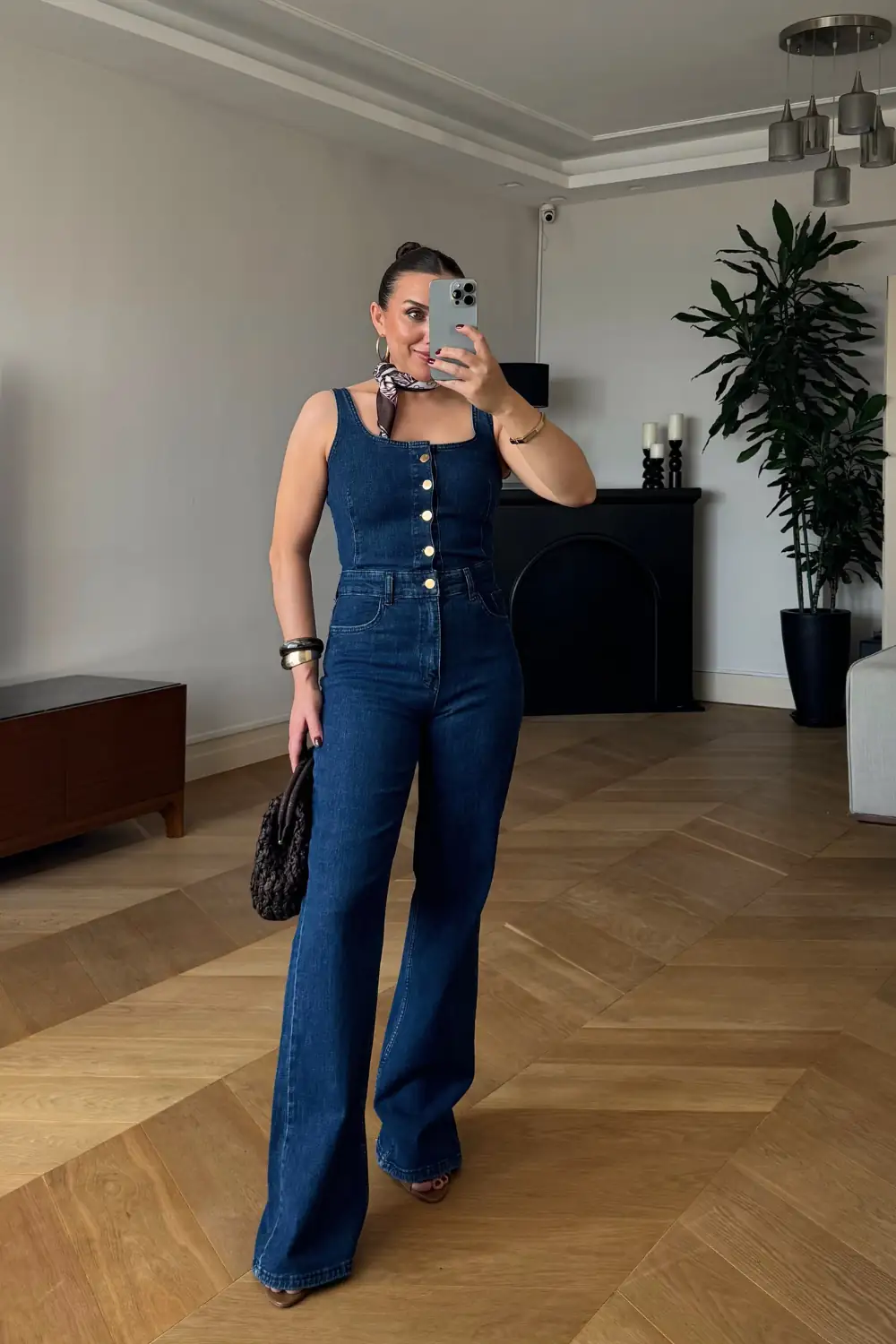Asklı Denim Kadın Tulum - MAVİ