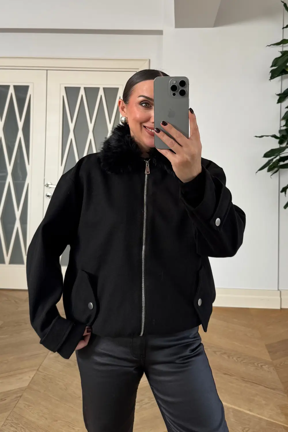 Fermuarlı Kaşe Bomber Kadın Ceket 6