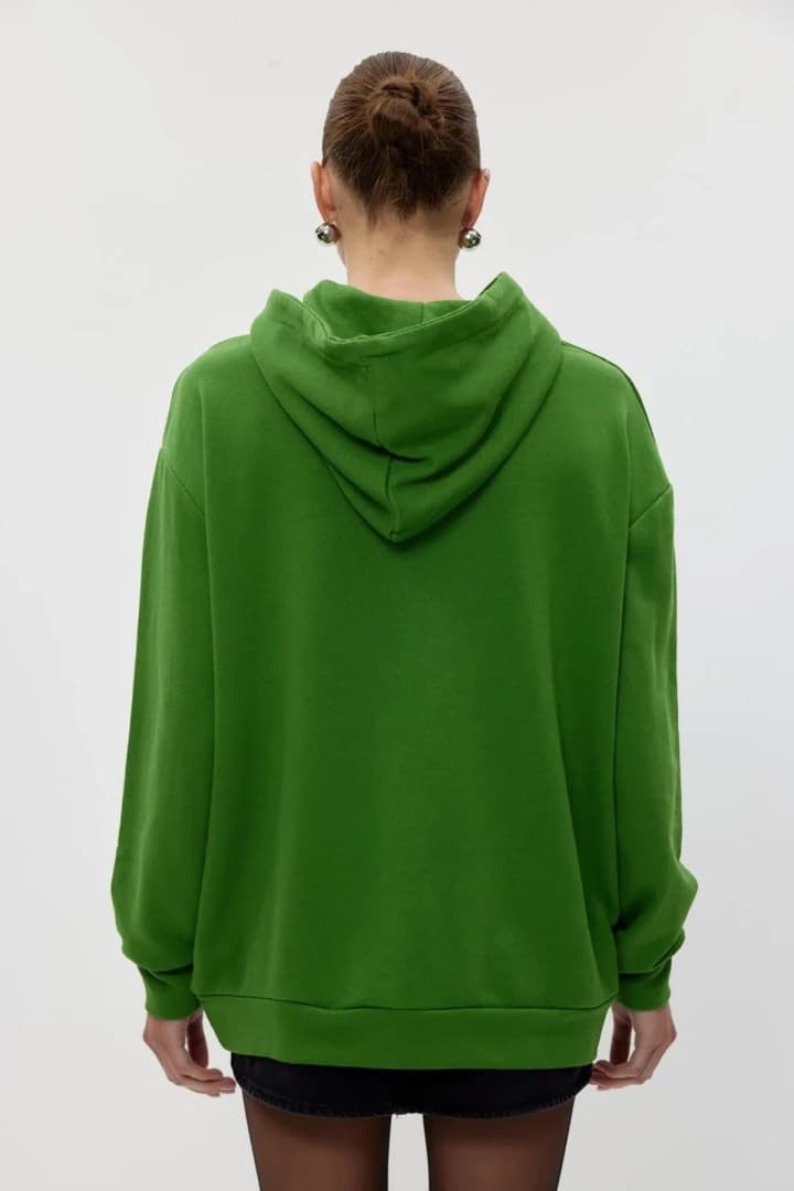 Basic Kapüşonlu Kadın Sweatshirt - Yeşil