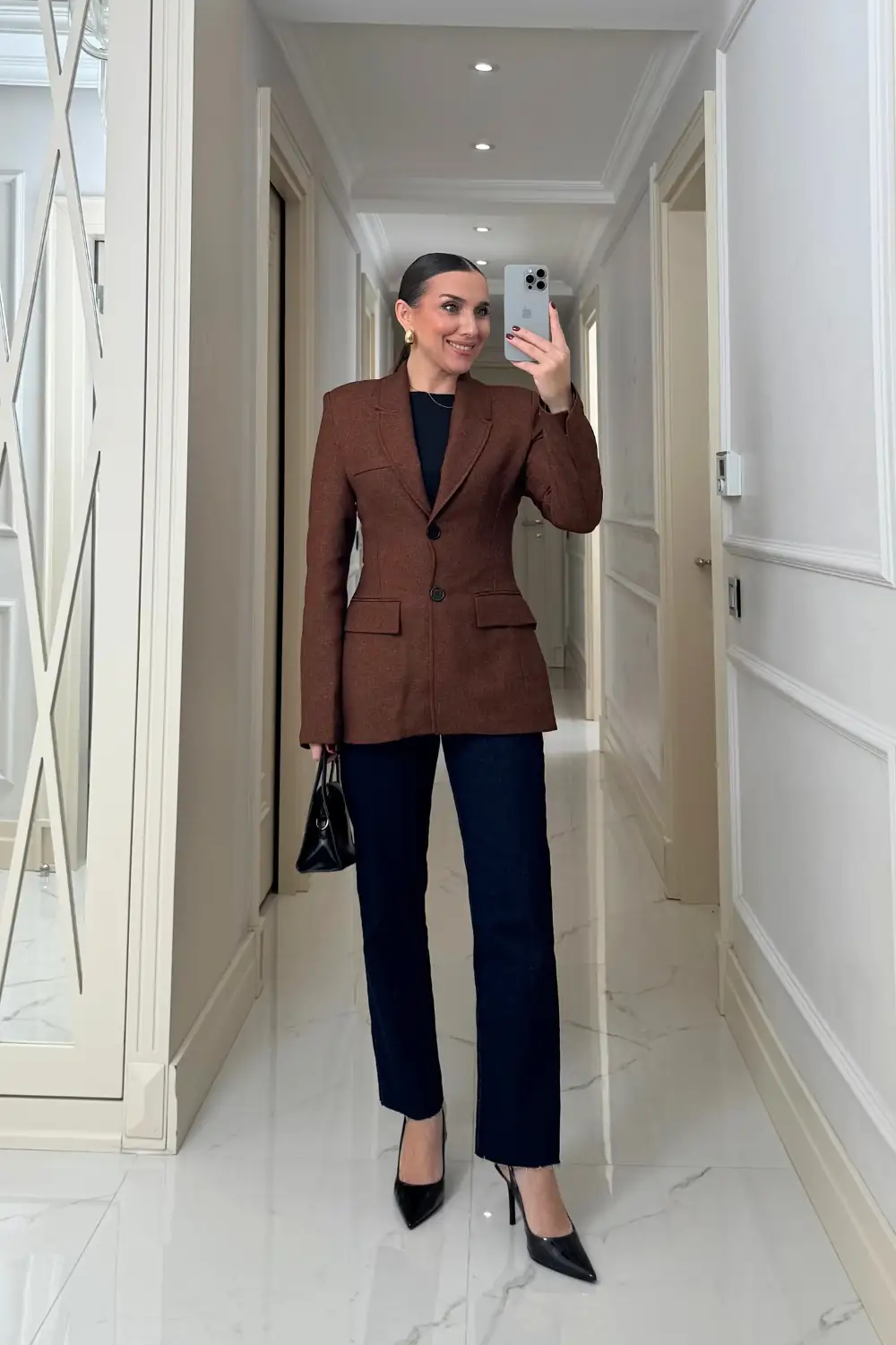 Vücuda Oturan Blazer Kadın Ceket - Kahverengi