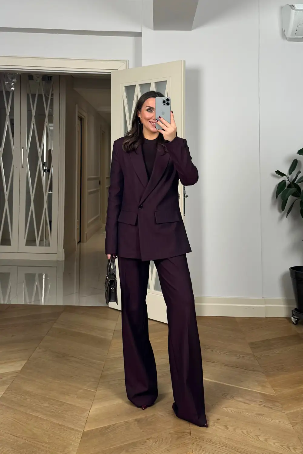 Kruvaze Çizgili Blazer Ceket Pantolon Kadın Takım - BORDO
