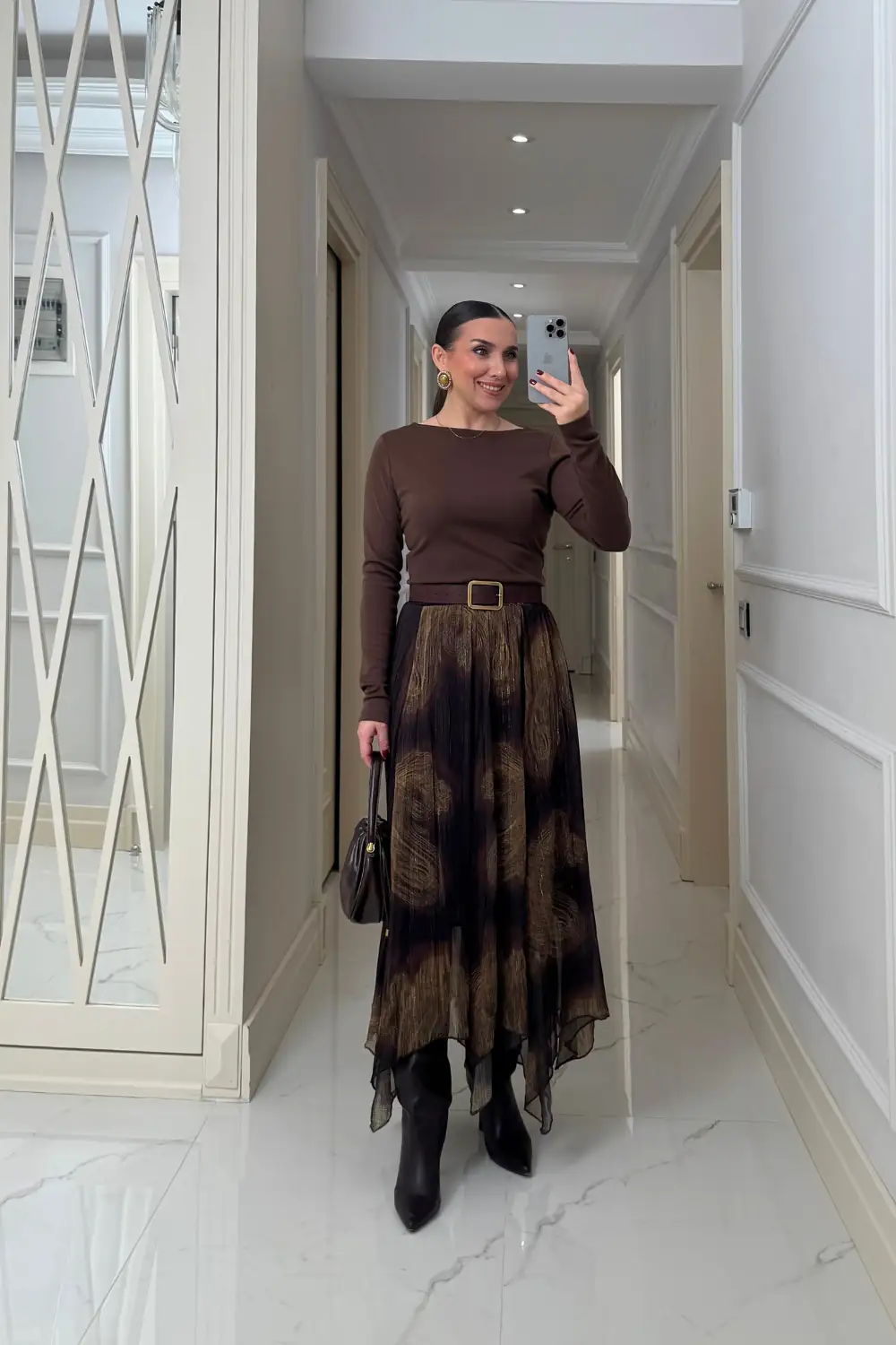 Asimetrik Kesim Şifon Midi Etek 2