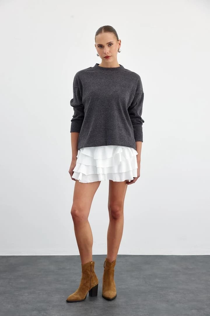 Yumuşak Dokulu Yarım Balıkçı Kadın Sweatshirt - Antrasit