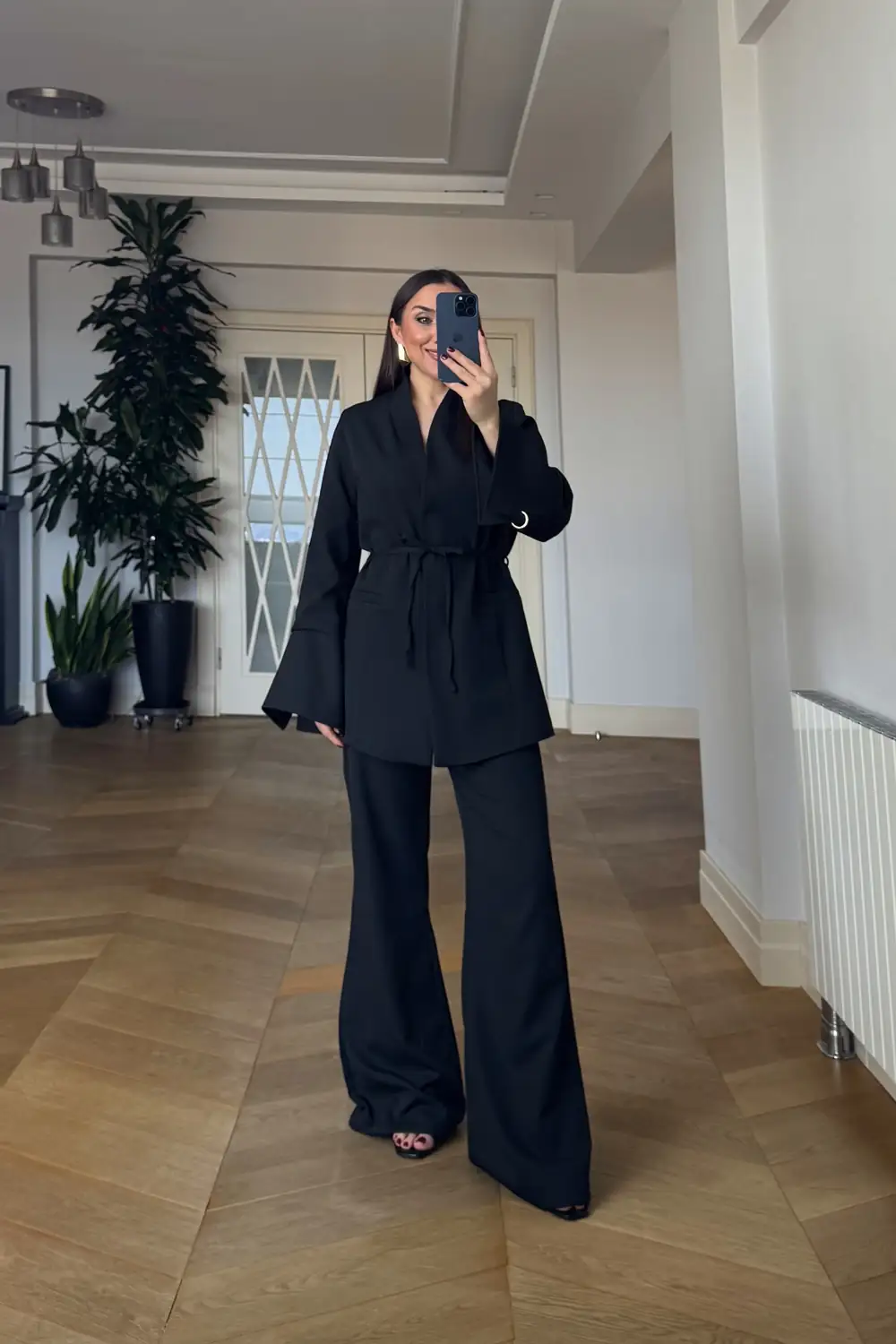 Dik Yaka Blazer Ceket Pantolon Kadın Takım - SİYAH