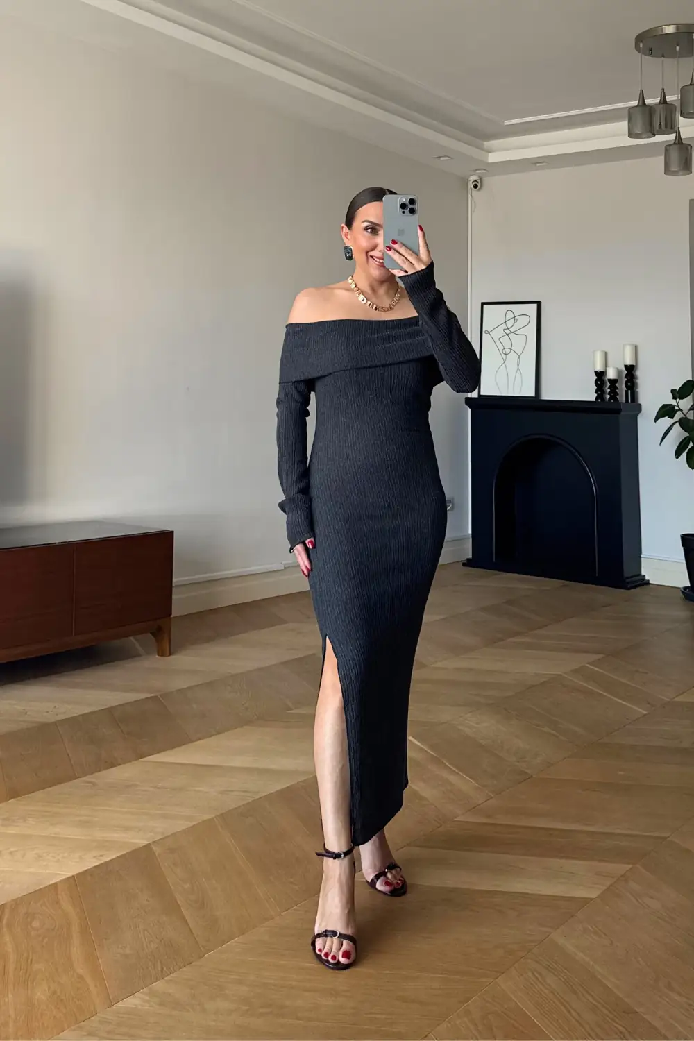 Madonna Yaka Uzun Kollu Midi Elbise 5