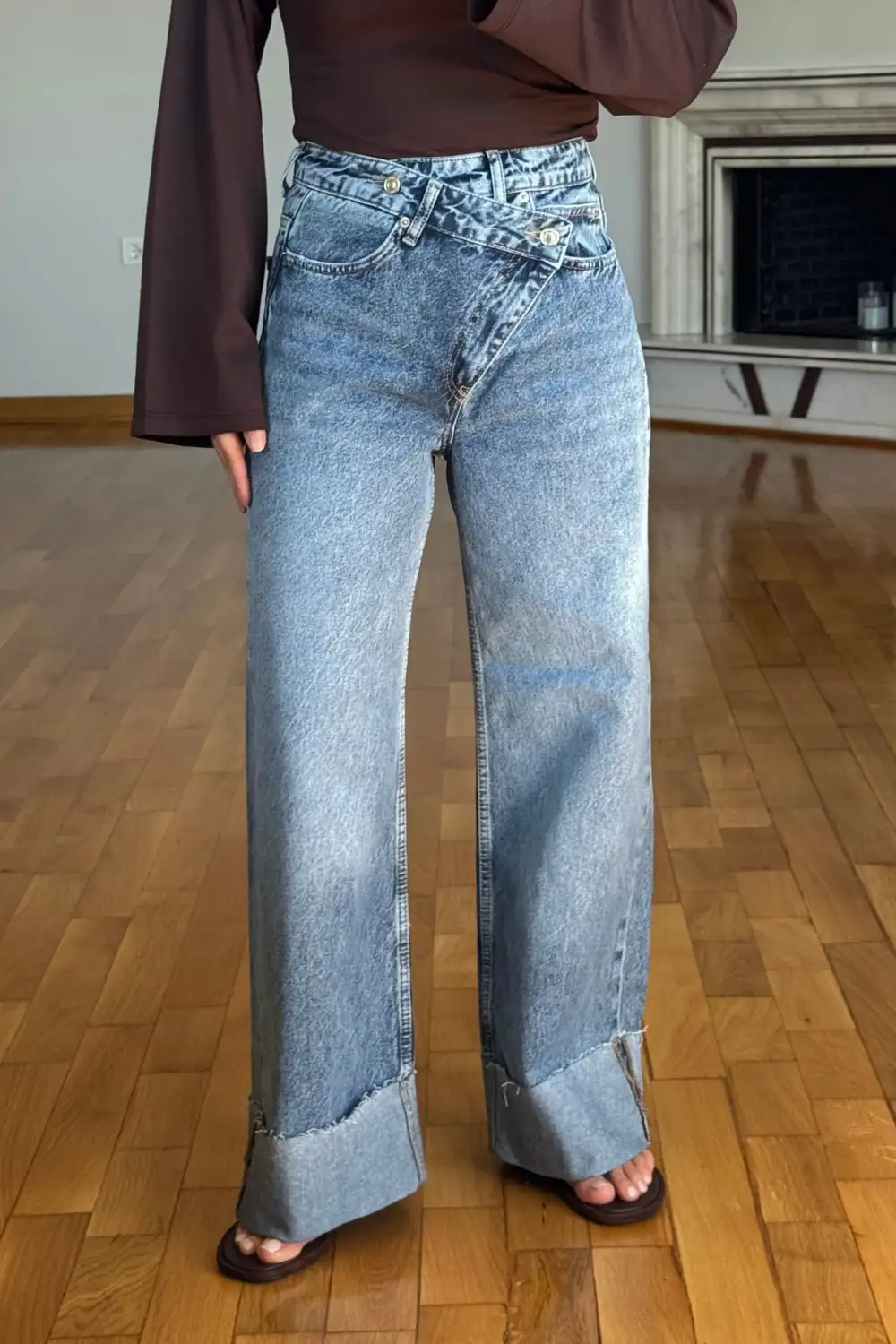 Çapraz Belli Baggy Kadın Jean