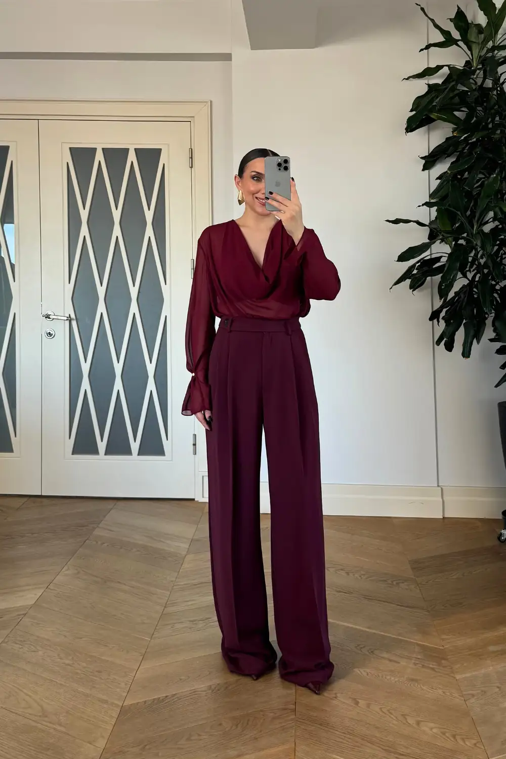 Degaje Yaka Kol Detaylı Bluz - BORDO