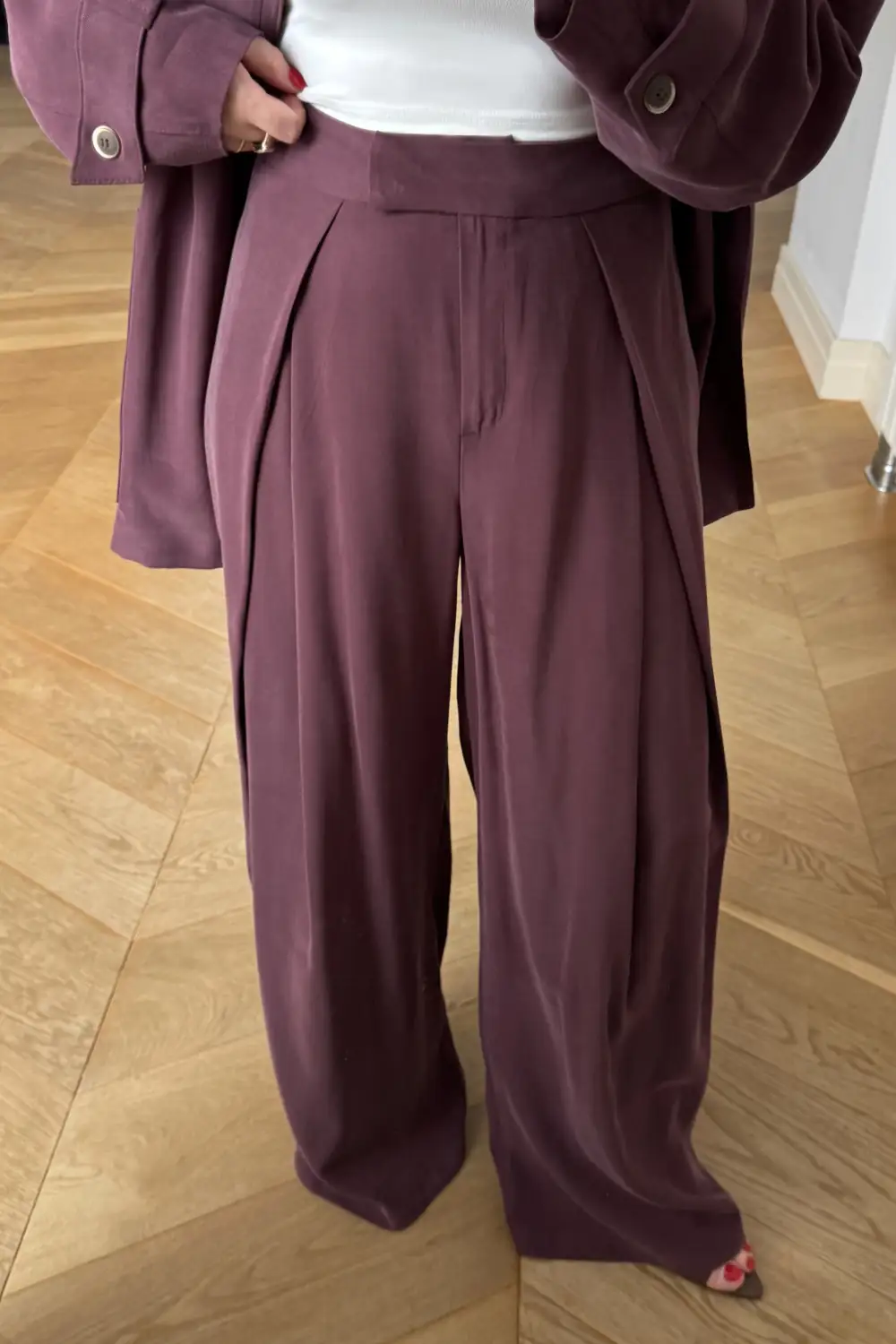 Tek Düğmeli Kuşaklı Ceket Pantolon Kadın Takım - Mürdüm