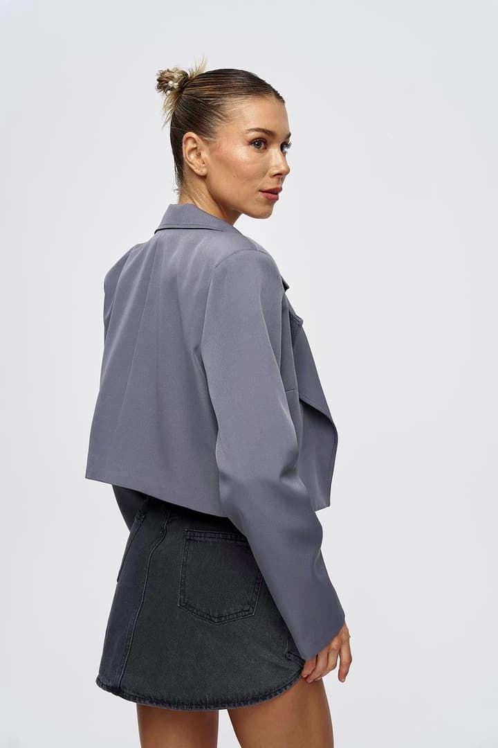Vatkalı Blazer Crop Kadın Ceket - Gri