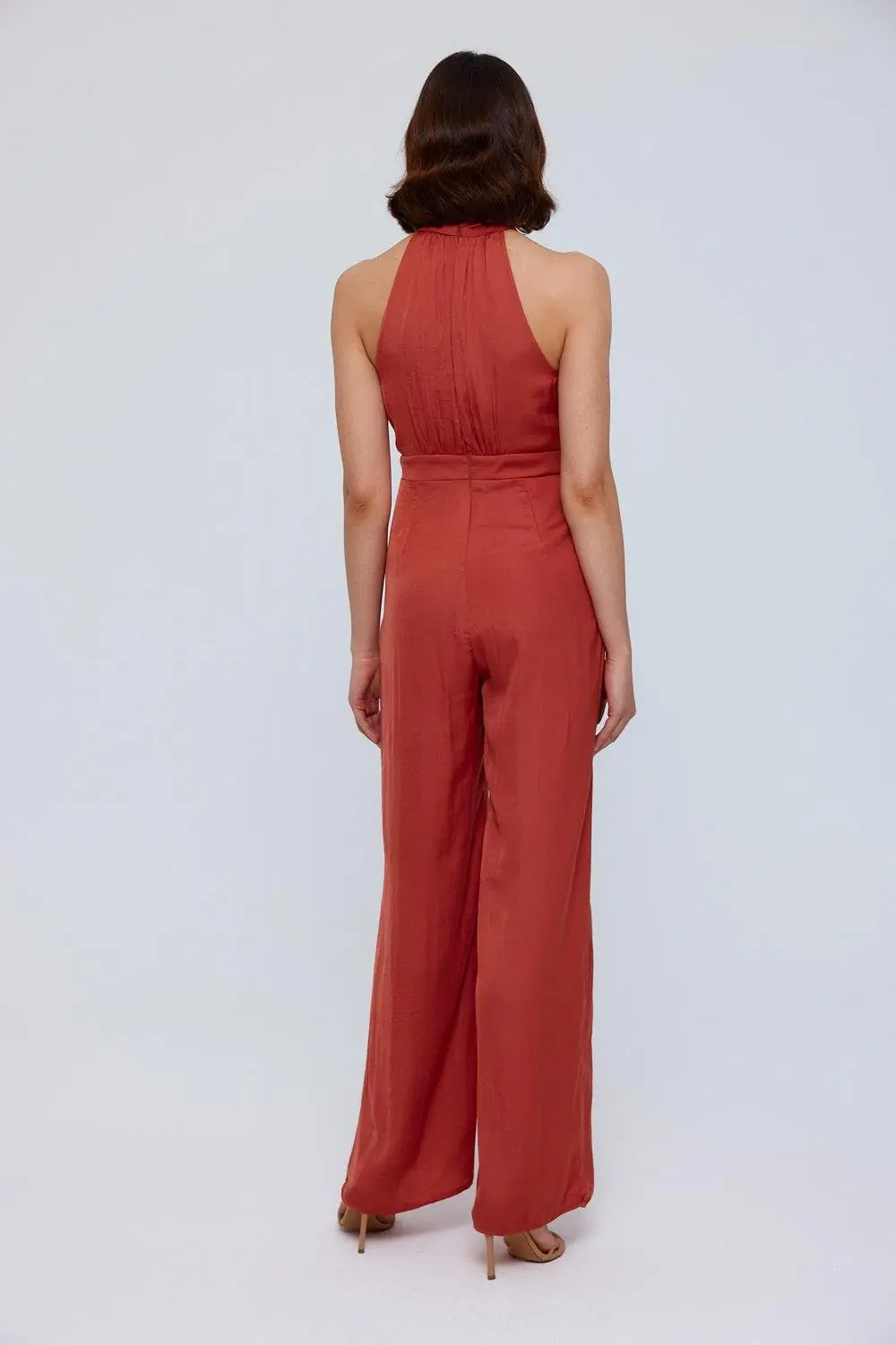 Halter Yaka Uzun Kadın Tulum - Kiremit