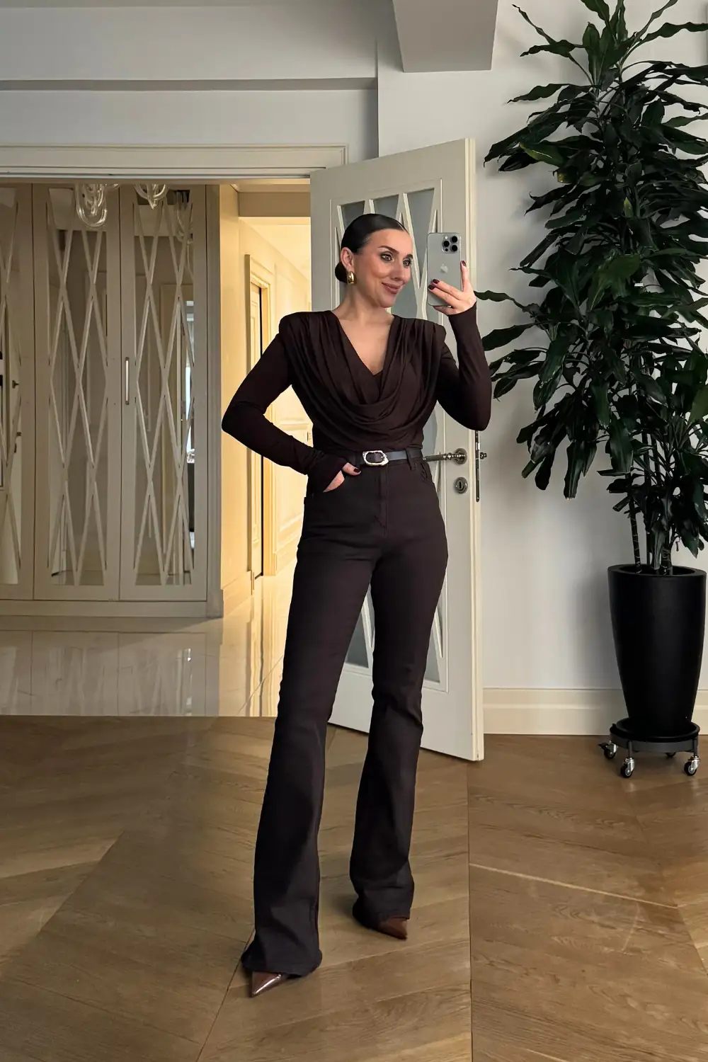 Yüksek Bel İspanyol Paça Denim Kadın Pantolon 3