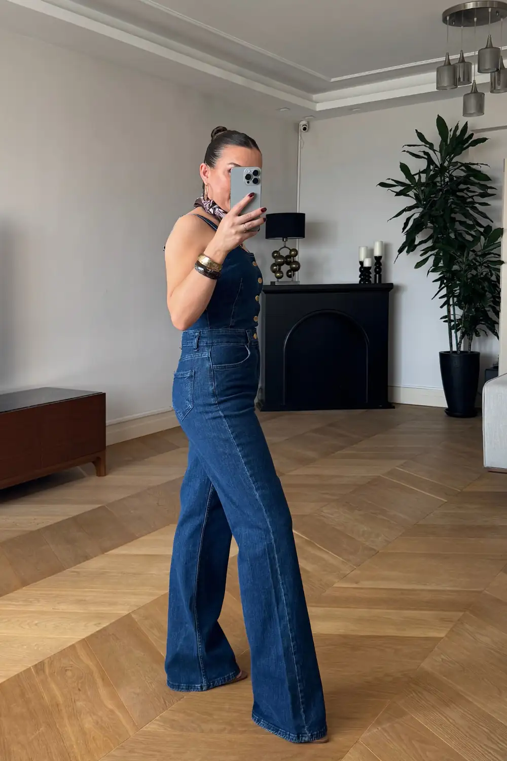 Asklı Denim Kadın Tulum - MAVİ