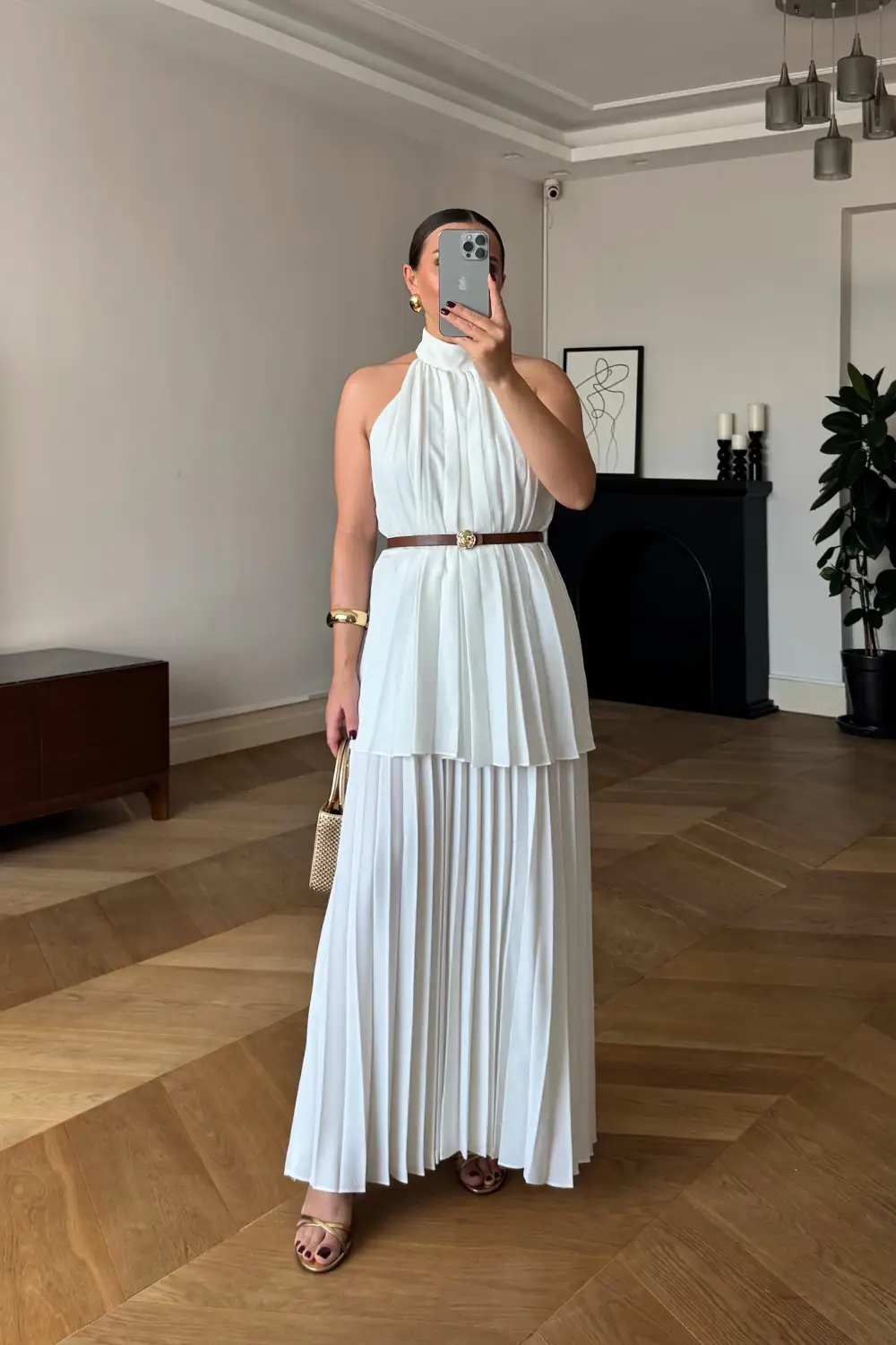 Halter Yaka Piliseli Uzun Elbise 6