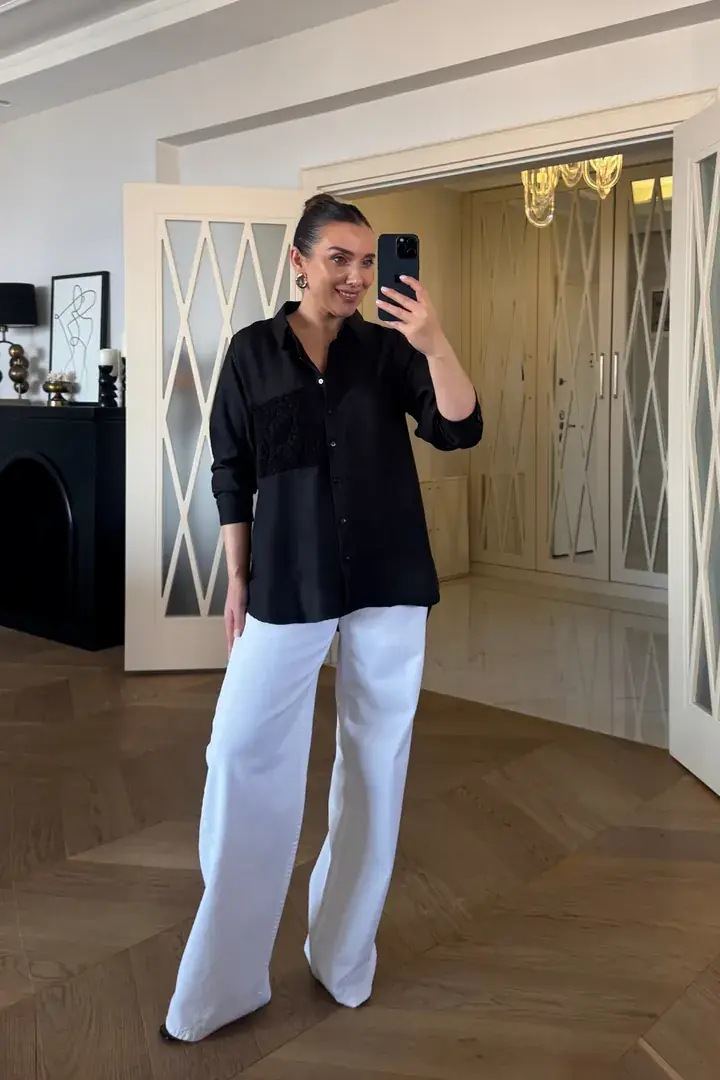 Kroşe Detaylı Uzun Kollu Kadın Gömlek 2