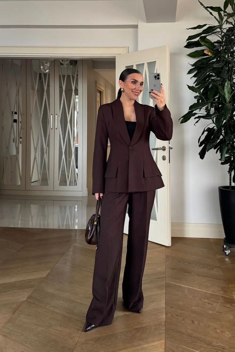 Şal Yaka Blazer Kadın Ceket - Kahverengi