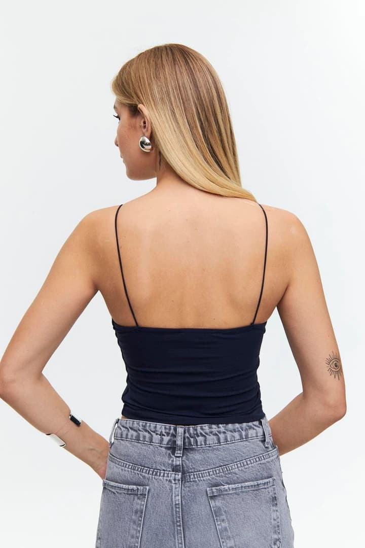 İp Asklı Crop Top - Lacivert